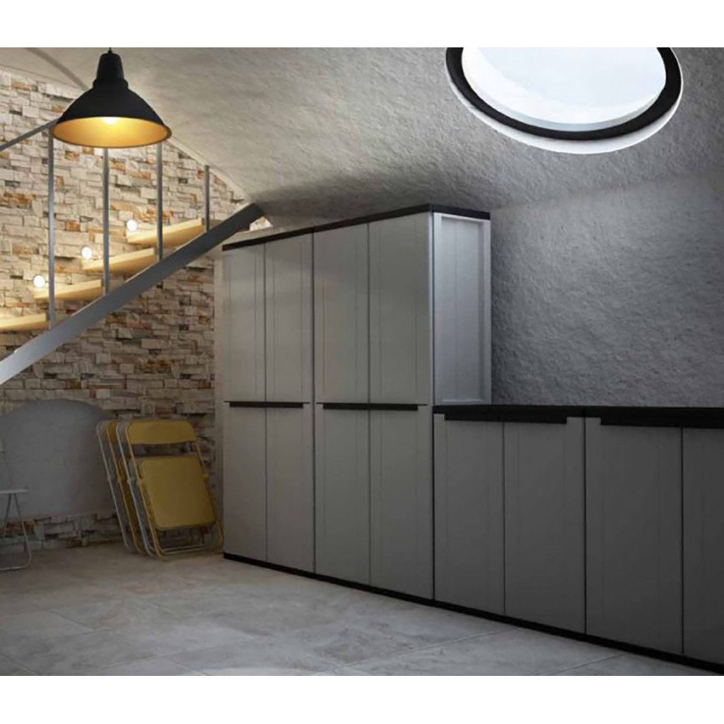 Kreher Mehrzweckschrank Kunststoffschrank mit 1 Boden (Schwarz/Grau)