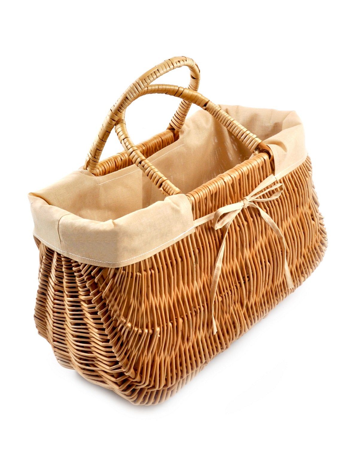 MyBer® Handtasche Weidentasche Weidenkorb Korb Einkaufskorb aus Weide geflochten (1-tlg), braun mit Stoffeinlage 40/19/29cm Handarbeit K4-489-SB