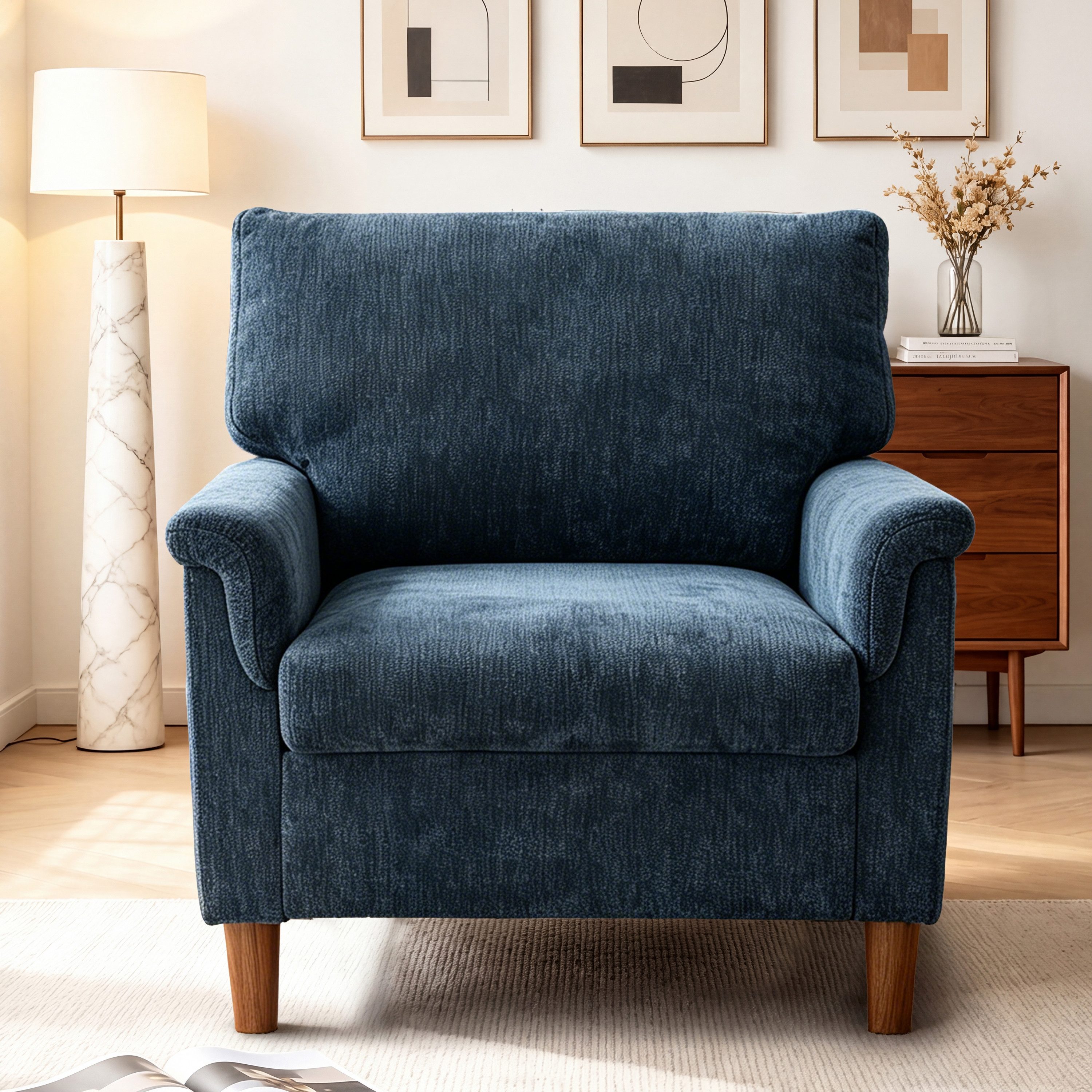 Vipbear Loungesessel Chenille-Sessel mit Massivholzrahmen, 150kg Belastbar (1-St), 82x81x88cm, blau
