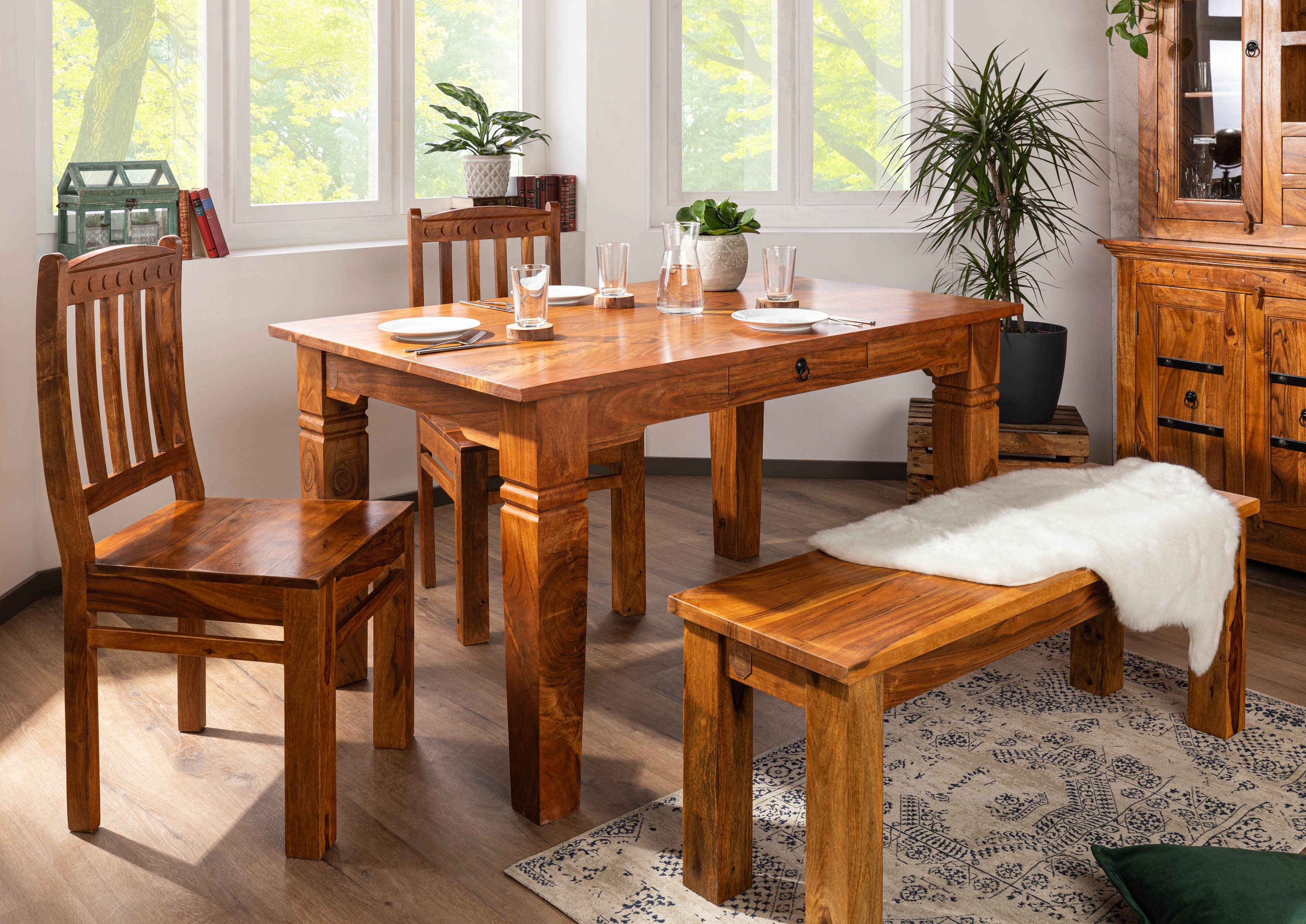 Massivmoebel24 Esstisch OXFORD (Esstisch Akazie 180x90x76 honig  lackiert OXFORD #0604), Esstisch Akazie 180x90x76 honig  lackiert OXFORD #0604