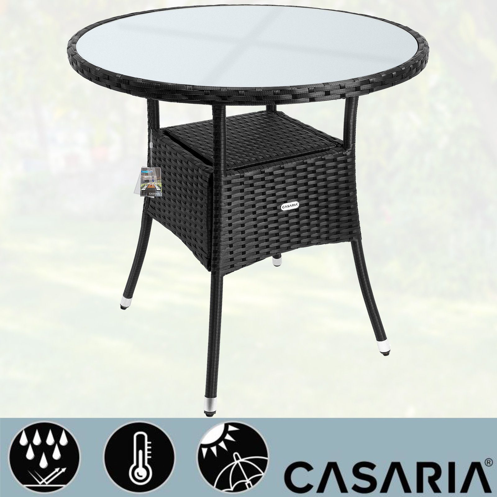 Casaria Gartentisch, Polyrattan Rund Glas Höhenverstellbar günstig online kaufen