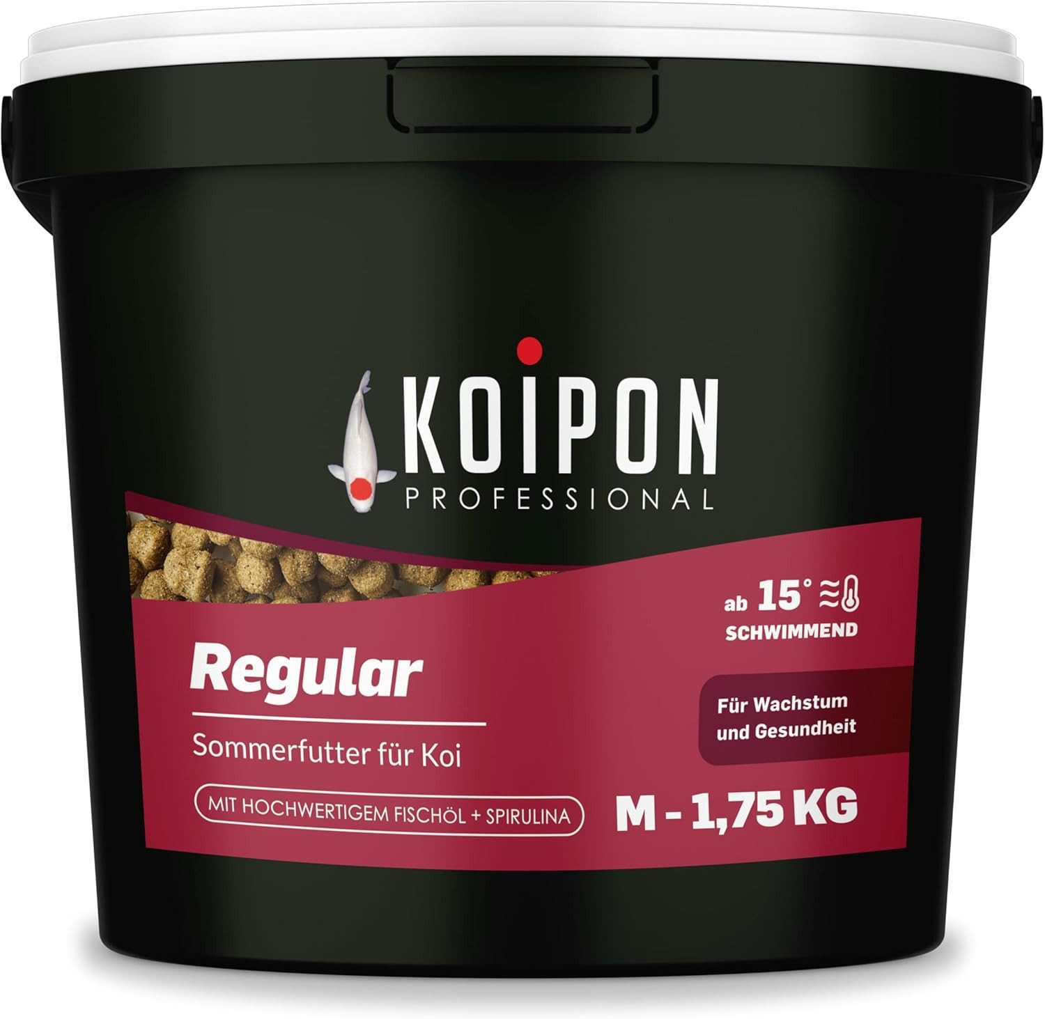 KOIPON KOIPON Regular 6mm Sommerfutter mit Spirulina für Koi, Trockenfutter für: Koi, Goldfische, Teichfische, Zierfische, Sommerfutter, Spirulina Farbverstärkung, Muskelaufbau, Made in Germany
