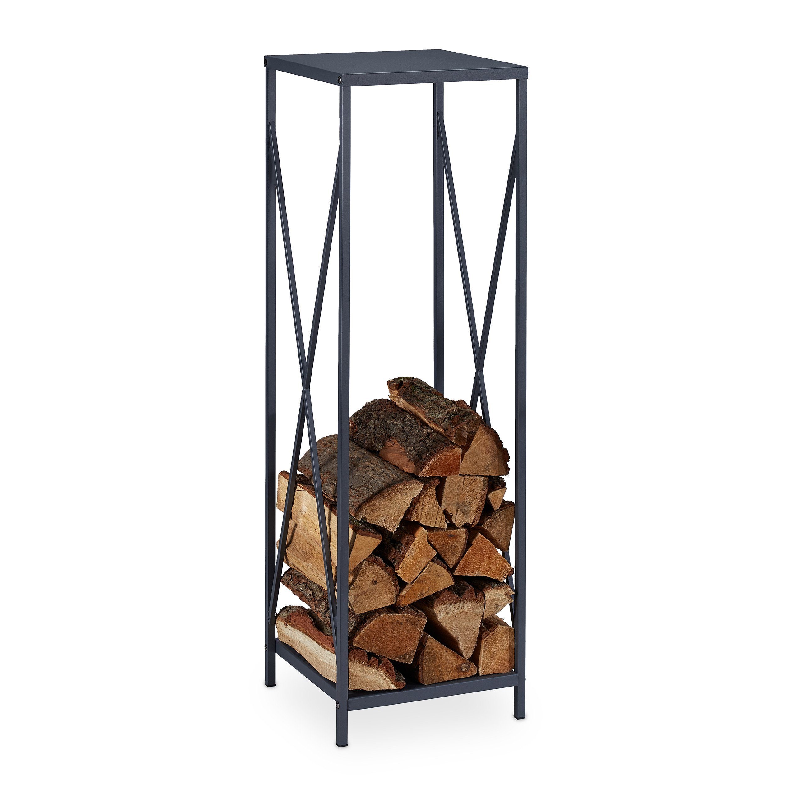 relaxdays Kaminholzregal Graues Kaminholzregal aus Metall, günstig online kaufen