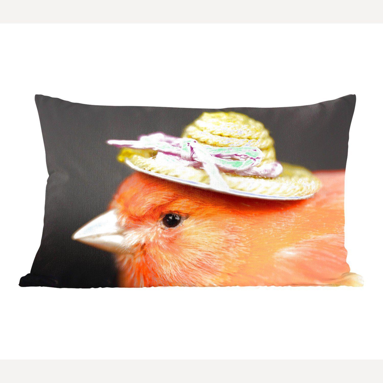 MuchoWow Dekokissen Vogel - Hut - Orange, Wohzimmer Dekoration, Zierkissen, Dekokissen mit Füllung, Schlafzimmer