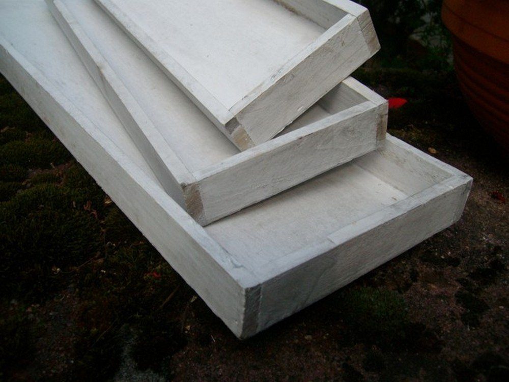 shabby-weiß-beige Deko-Impression Dekoratives Dekotablett cm Stück) x (3 (3 St) 15 Holz 60 Tablett-Set,