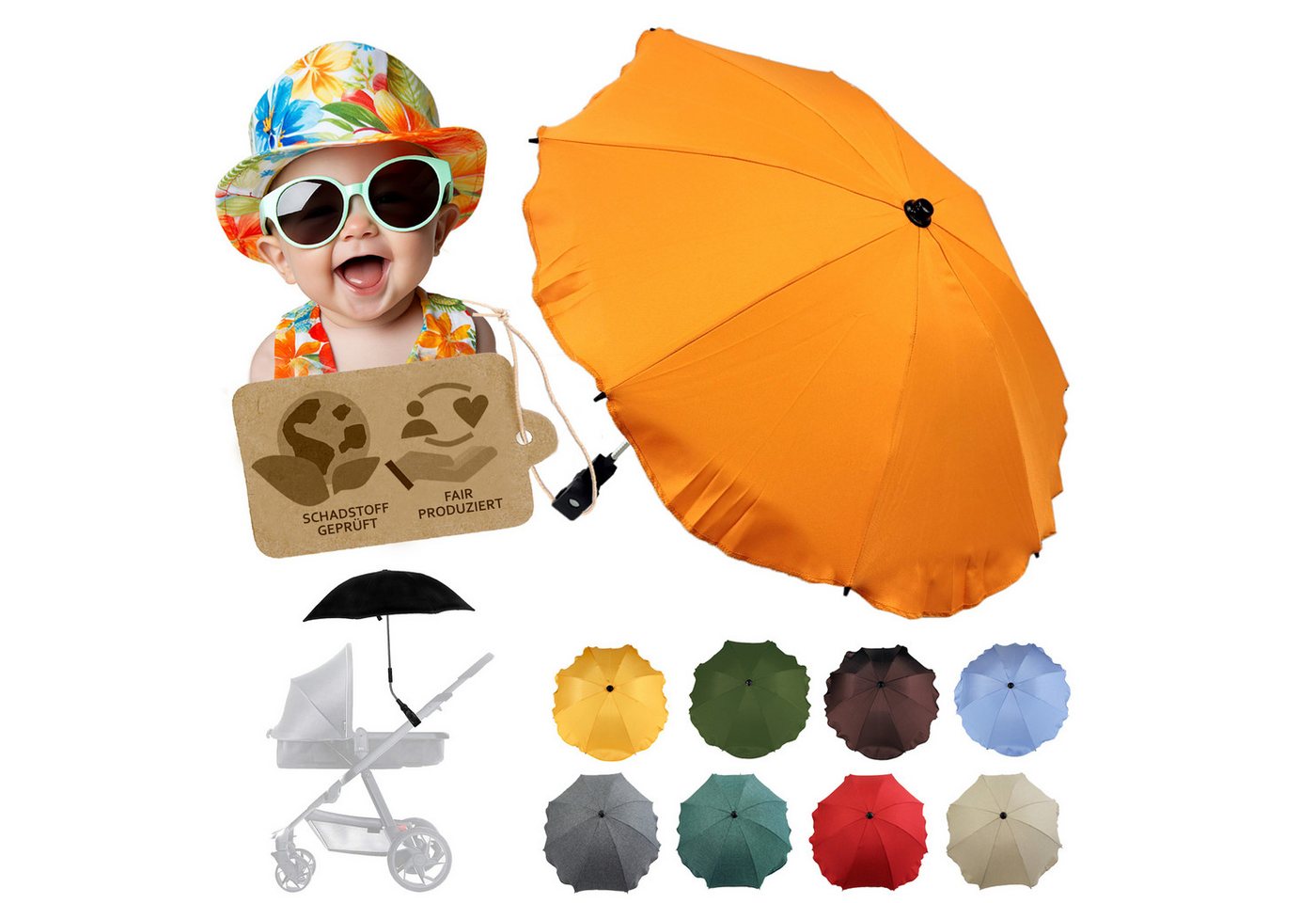 BambiniWelt by Rafael K. Kinderwagen-Sonnenschutzhülle Sonnenschirm Sonnenschutz für Kinderwagen Buggy Jogger universal UV50+, UV 50+ Schutz