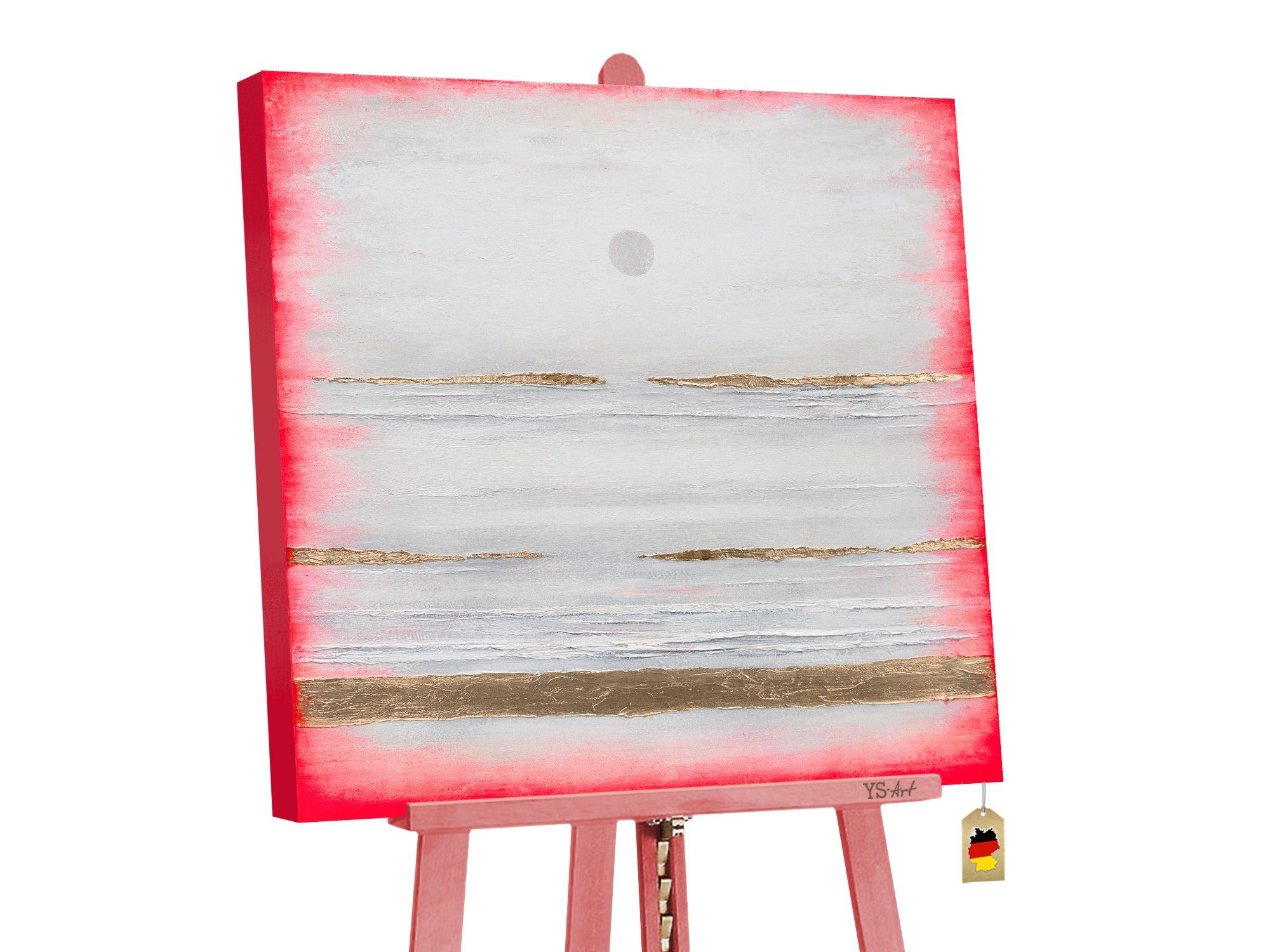 YS-Art Gemälde Traum, Abstraktion, Leinwand Bild Handgemalt Meer Landschaft in Rot Gold