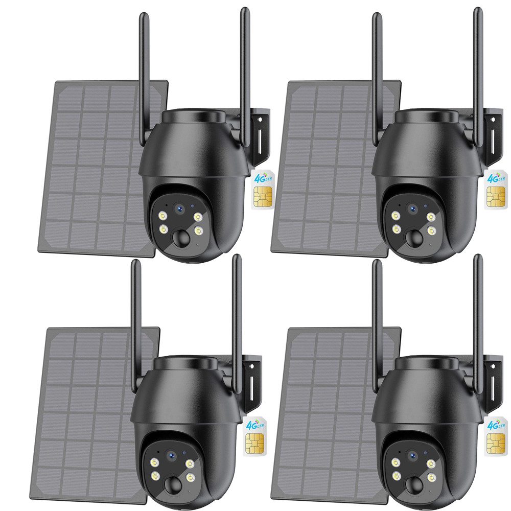 Topcony Überwachungskamera 4G LTE Überwachungskamera Aussen mit SIM Karte (Campingbus, Farm, Außenbereich, Wald, Aussen, Straße, 4-tlg., Menschenerkennung Automatische Verfolgung Cloud/TF-Speicher)