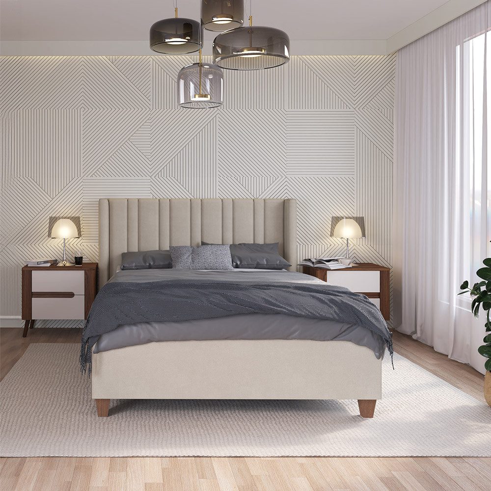 Lomadox Schlafzimmer-Set ALPINE-129, (Spar-Set, 3-tlg., Bettanlage Nachtschränke), Liegefläche 160x200 cm in Samtbeige & grifflose Design in braun beige