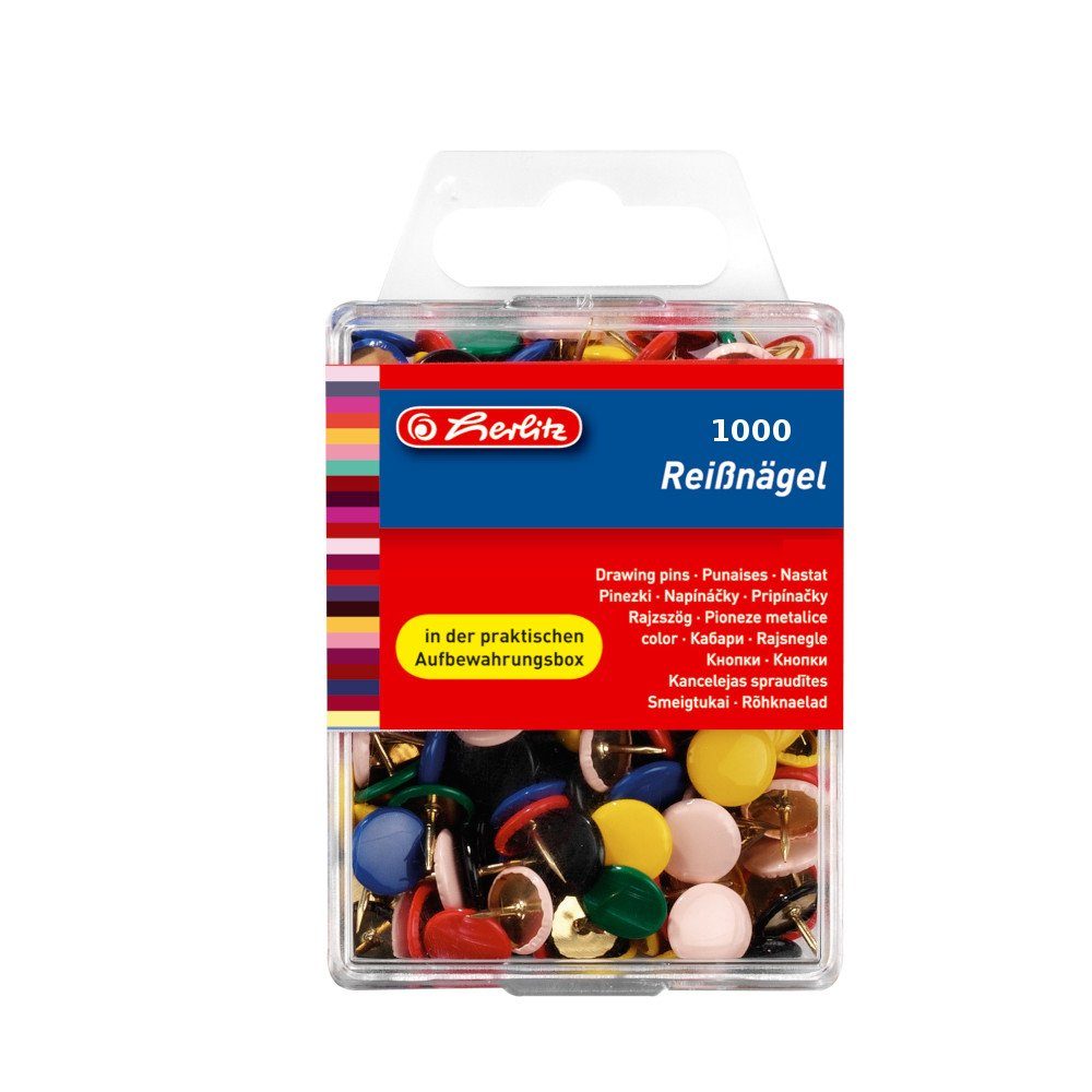 Herlitz Heftzwecke 1000 Herlitz Reißnägel / Reißzwecken / Heftzwecken / farbig sortiert