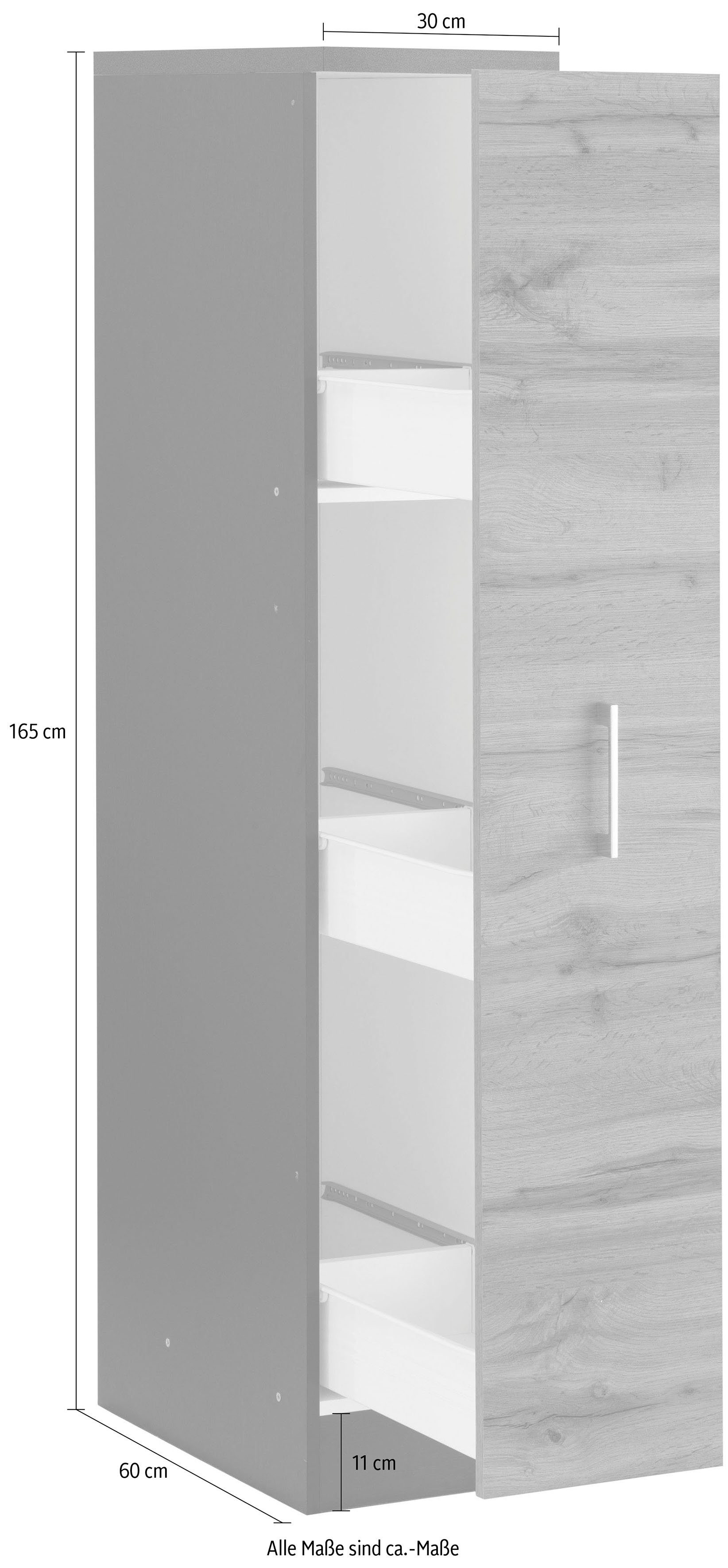 hoch, cm Apothekerschrank grafitgrau | Colmar Ablagen, MÖBEL wotaneiche/grafitgrau 165 30 cm breit, 3 mit mit HELD Metallgriff