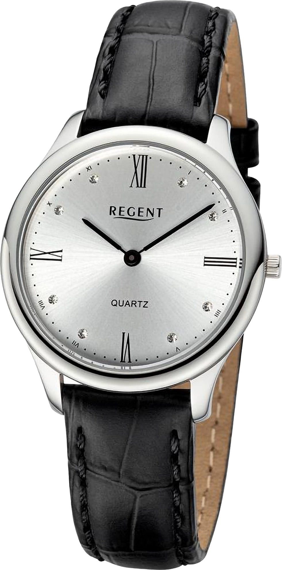 Regent Quarzuhr extra Analog, rund, Damen Regent Damen groß (ca. Lederarmband Armbanduhr Armbanduhr 33mm)