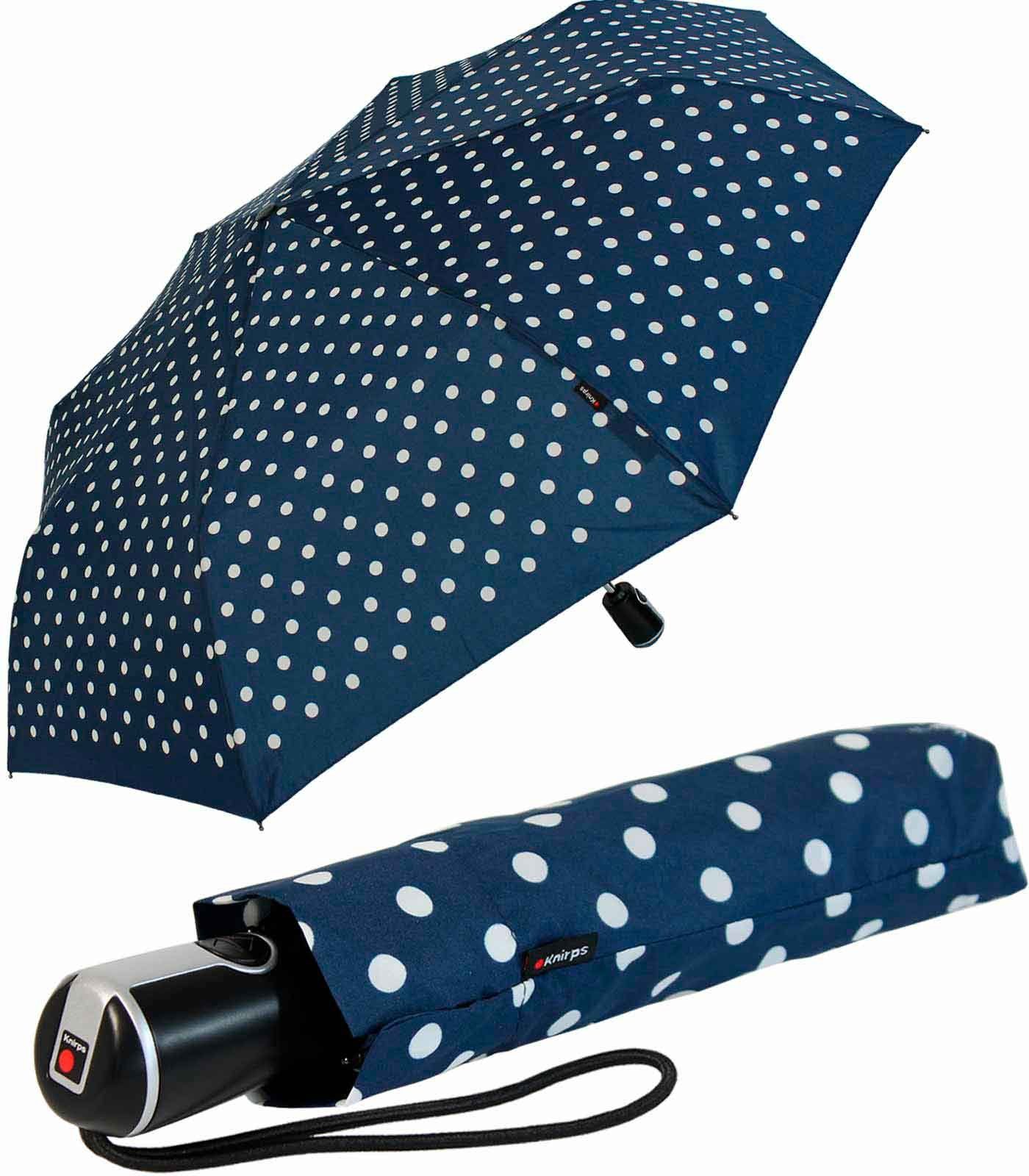 Knirps® Taschenregenschirm Large Duomatic mit Auf-Zu-Automatik - Polka Dots, der große, stabile Begleiter blau-weiß