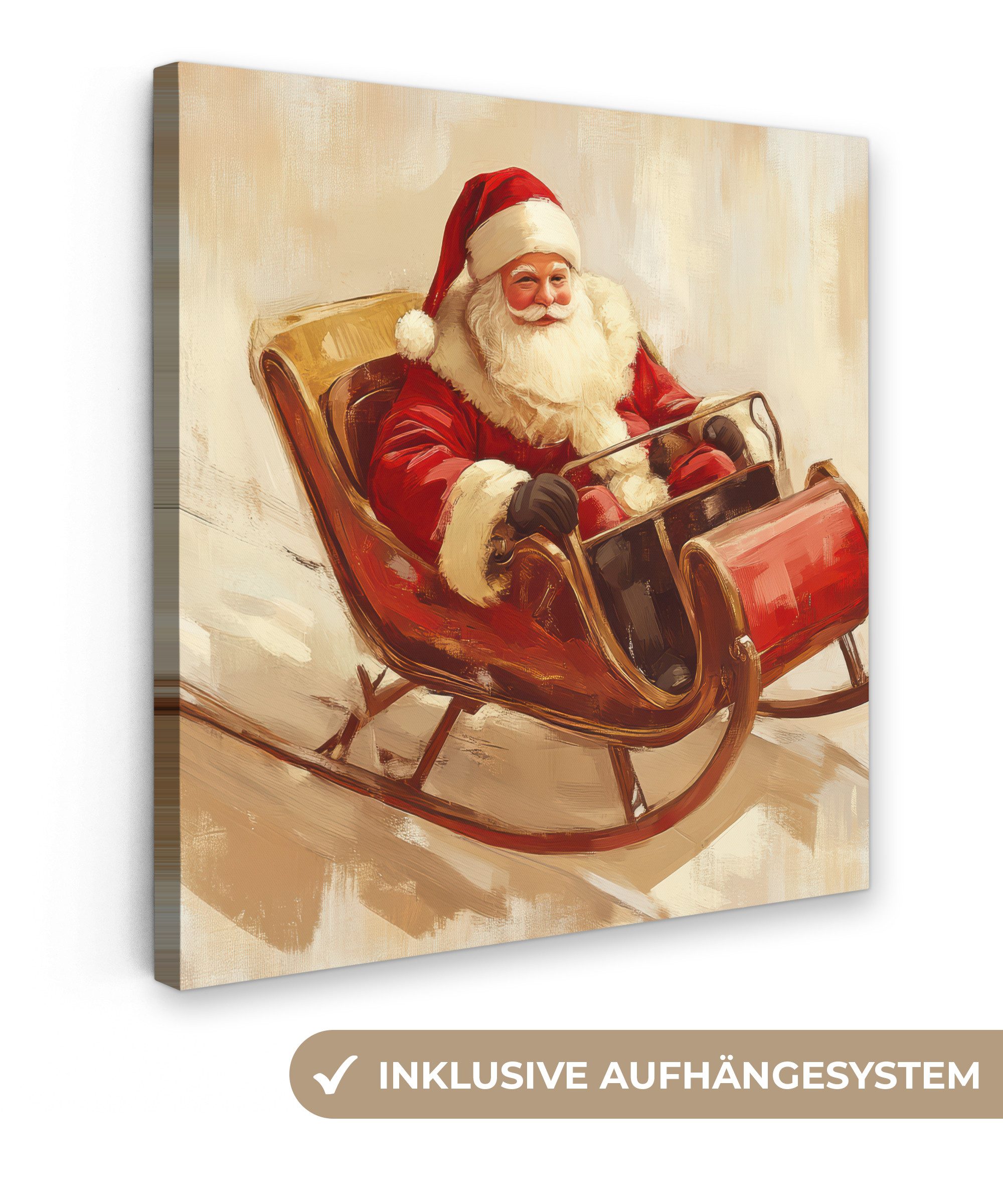 OneMillionCanvasses® Leinwandbild Weihnachten - Schlitten - Weihnachtsmann, Fotodruck (1 St), Wandbild, Deko Schlafzimmer Wohnzimmer Flur 20x20 cm