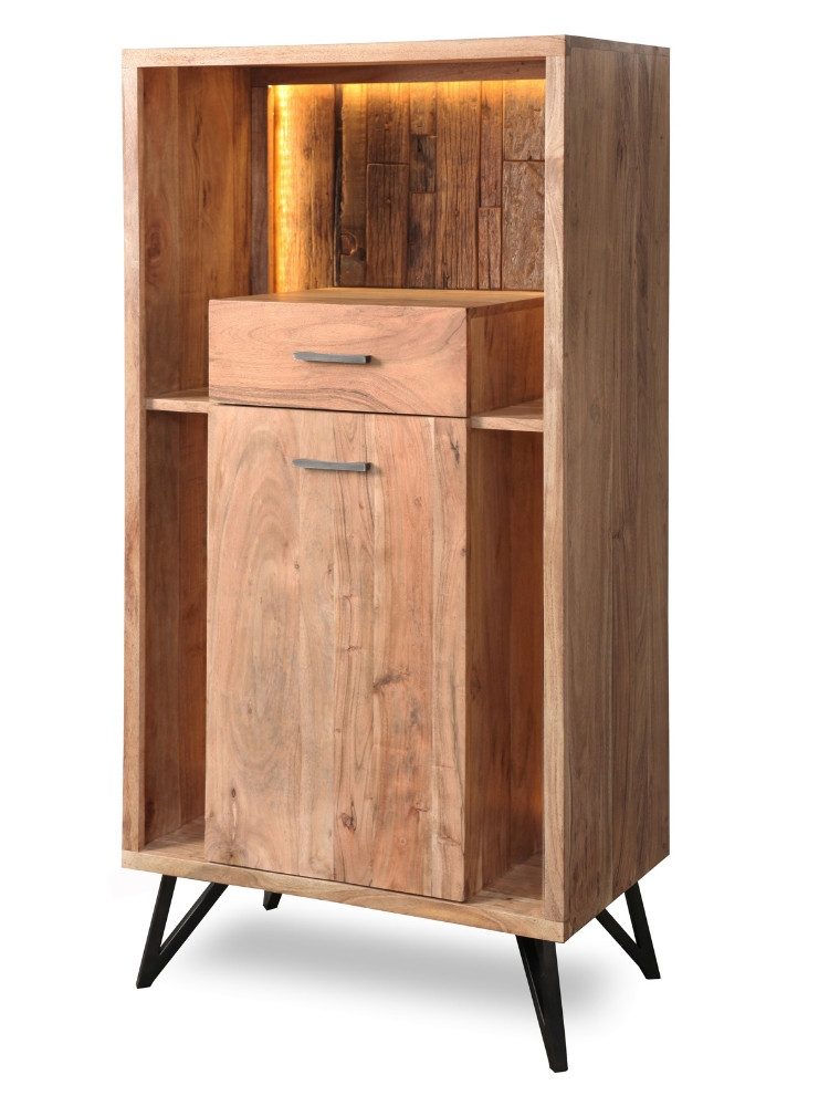 WOLF MÖBEL Highboard (72x40x150 LxBxH (cm), HUDSON Highboard 1 Tür / 1 Schublade / 2 Ablagen / Licht, Hochkommode