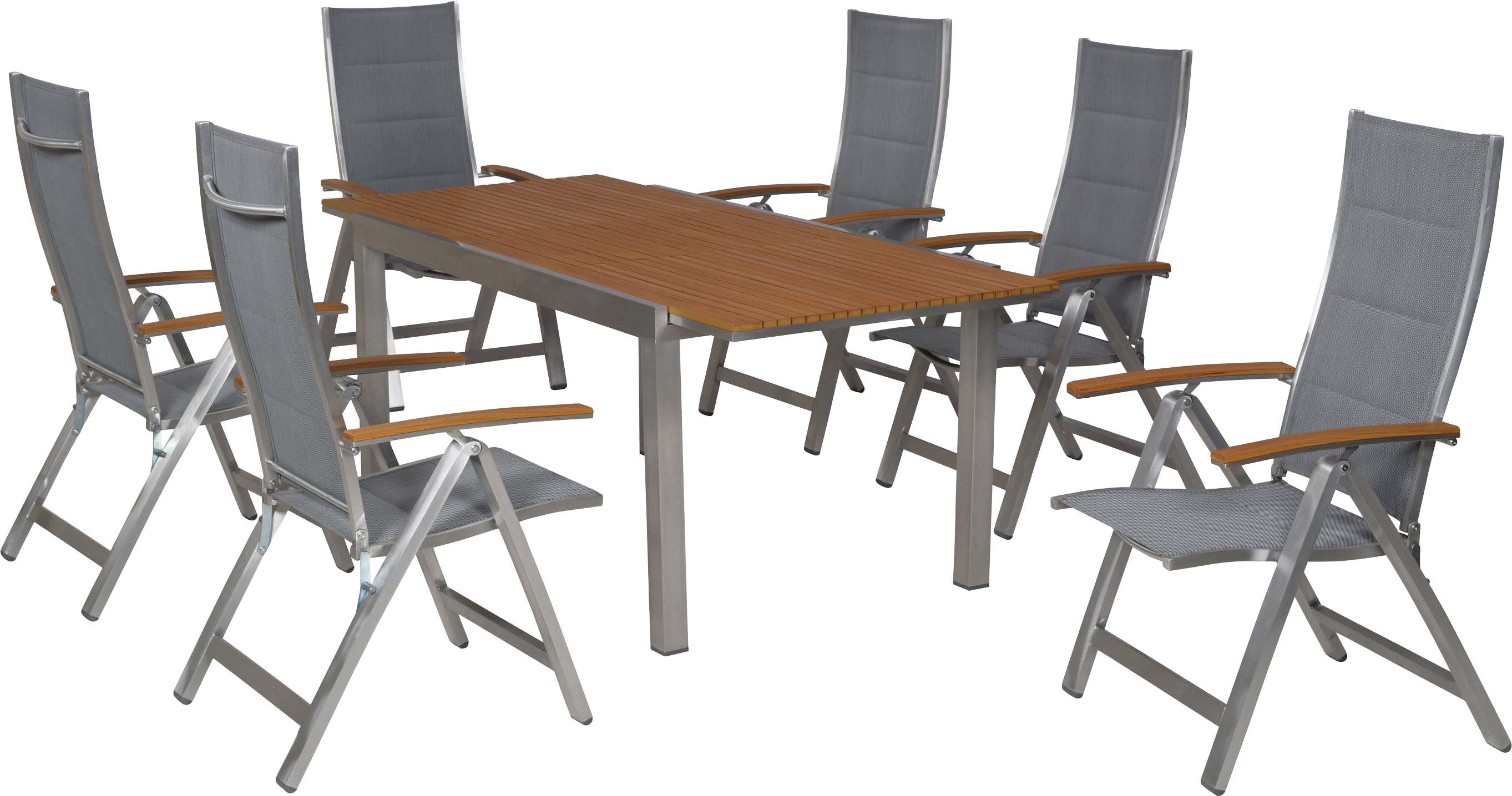 MERXX Garten-Essgruppe San Remo, (Set, 7-tlg), inkl. 6 Klappsessel, 1 Ausziehtisch