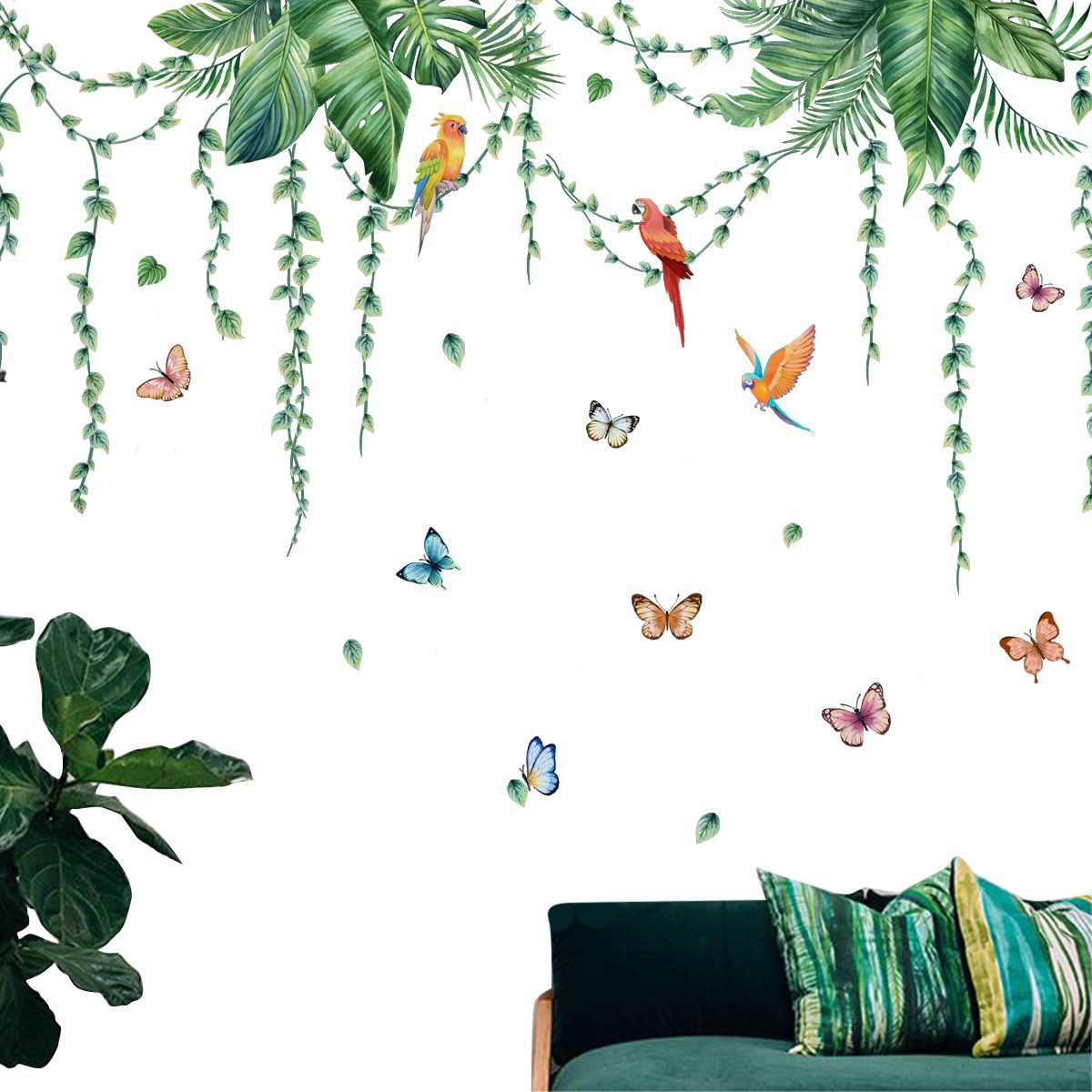 Coonoor Fensterdekoration Blumen Schmetterlinge Pflanzen Wandaufkleber Wandsticker Wanddeko, für Schlafzimmer Wohnzimmer Flur Sofa Hintergrund