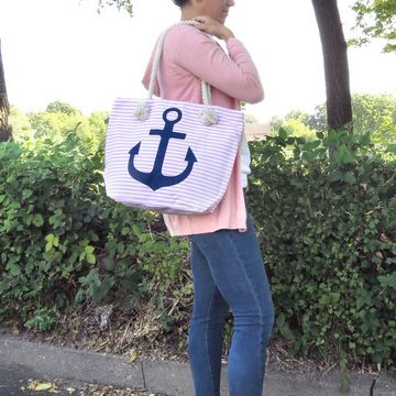 Sonia Originelli Umhängetasche Strandtasche maritim mit Ankerprint Seilkordel Reißverschluss