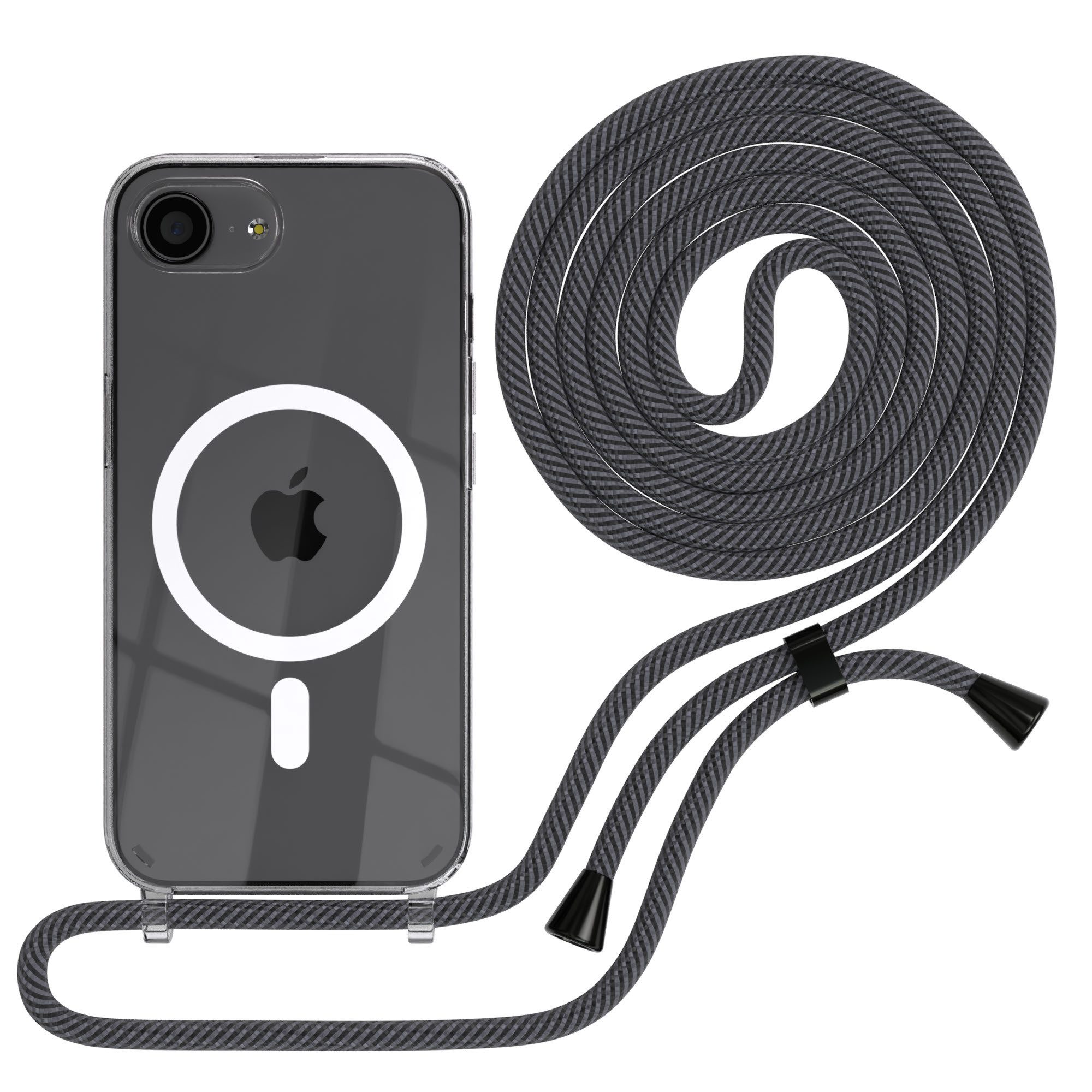 EAZY CASE Handyhülle Mit Umhängeband Für IPhone 15 Pro – Transparente TPU-Hülle Mit Kette, Verstellbar, Schwarz