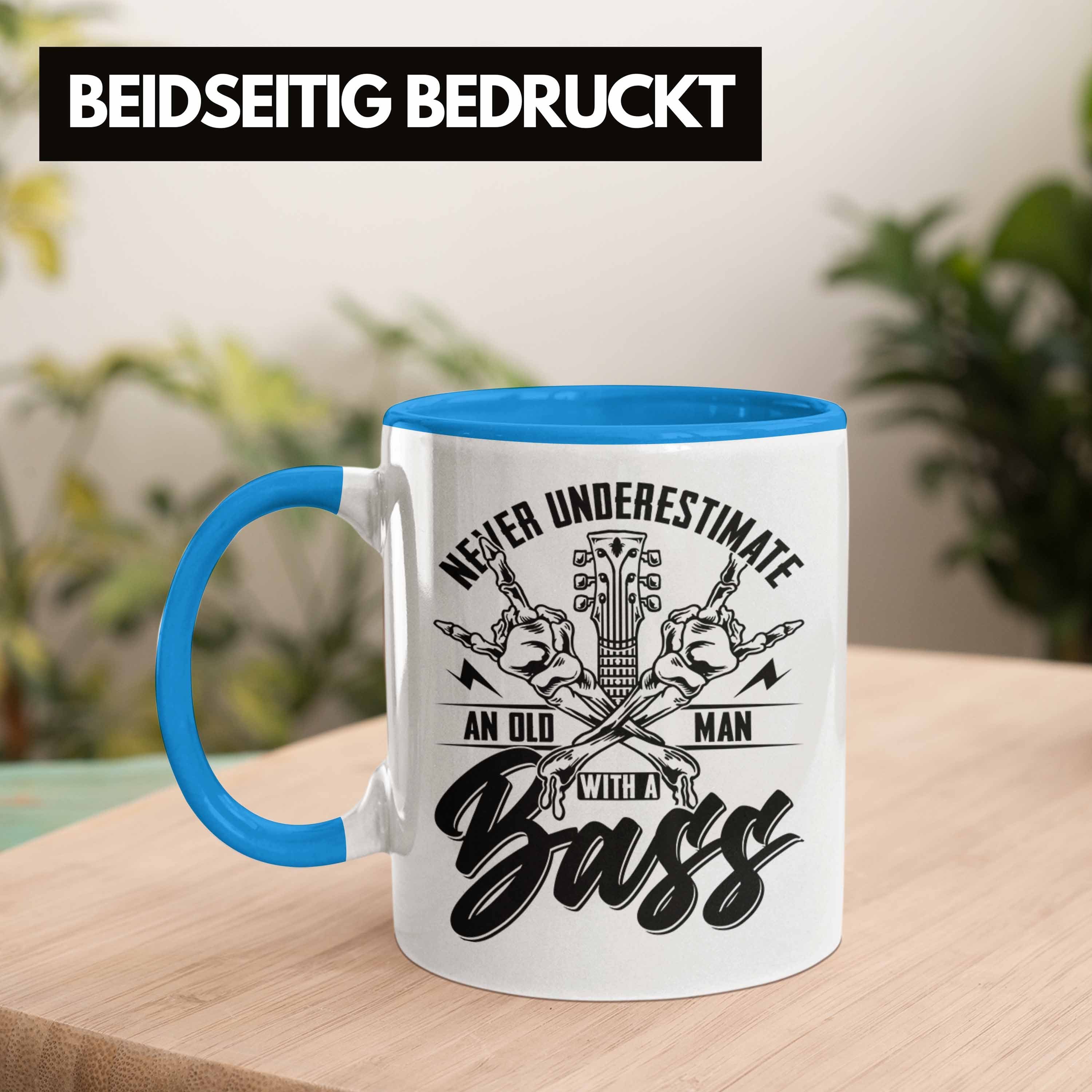 Kaffee-Becher Geschenk Geschenkidee Tasse Bass-Spieler Bassist Never Tasse Blau Trendation U