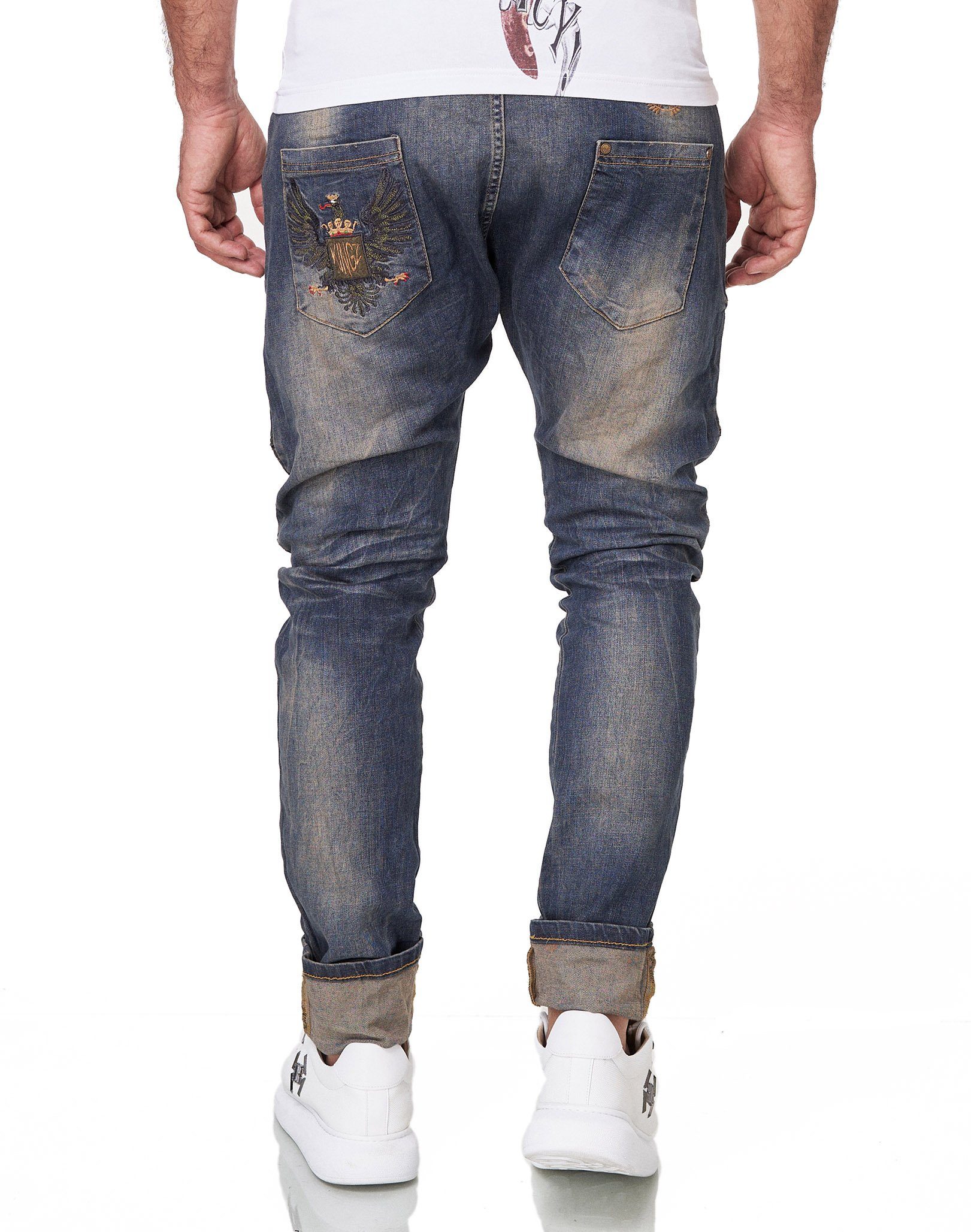 trendige KINGZ mit Jeans Zierreißverschlüssen Bequeme