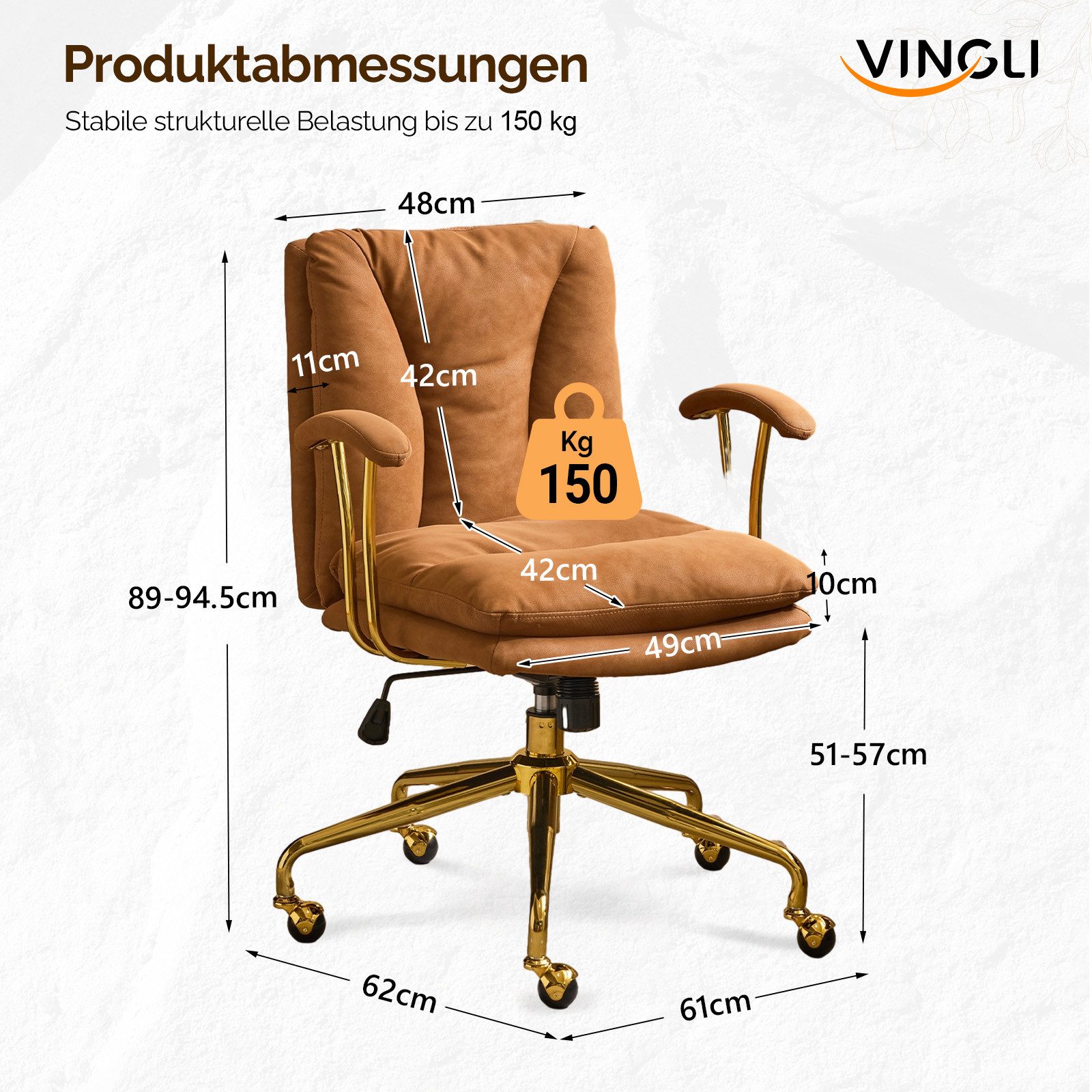 VINGLI Bürostuhl Ergonomisch, Schreibtischstuhl mit Goldenen günstig online kaufen