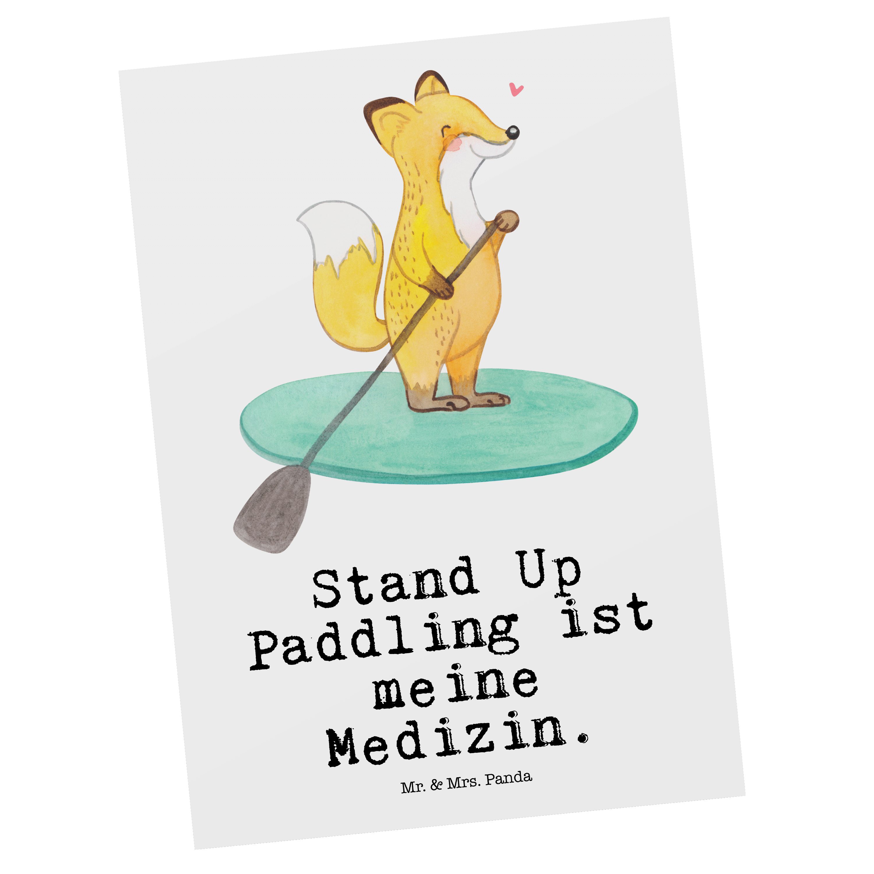 Mr. & Mrs. Panda Postkarte Fuchs Stand Up Paddling Medizin - Weiß - Geschenk, Dankeschön, Ansich