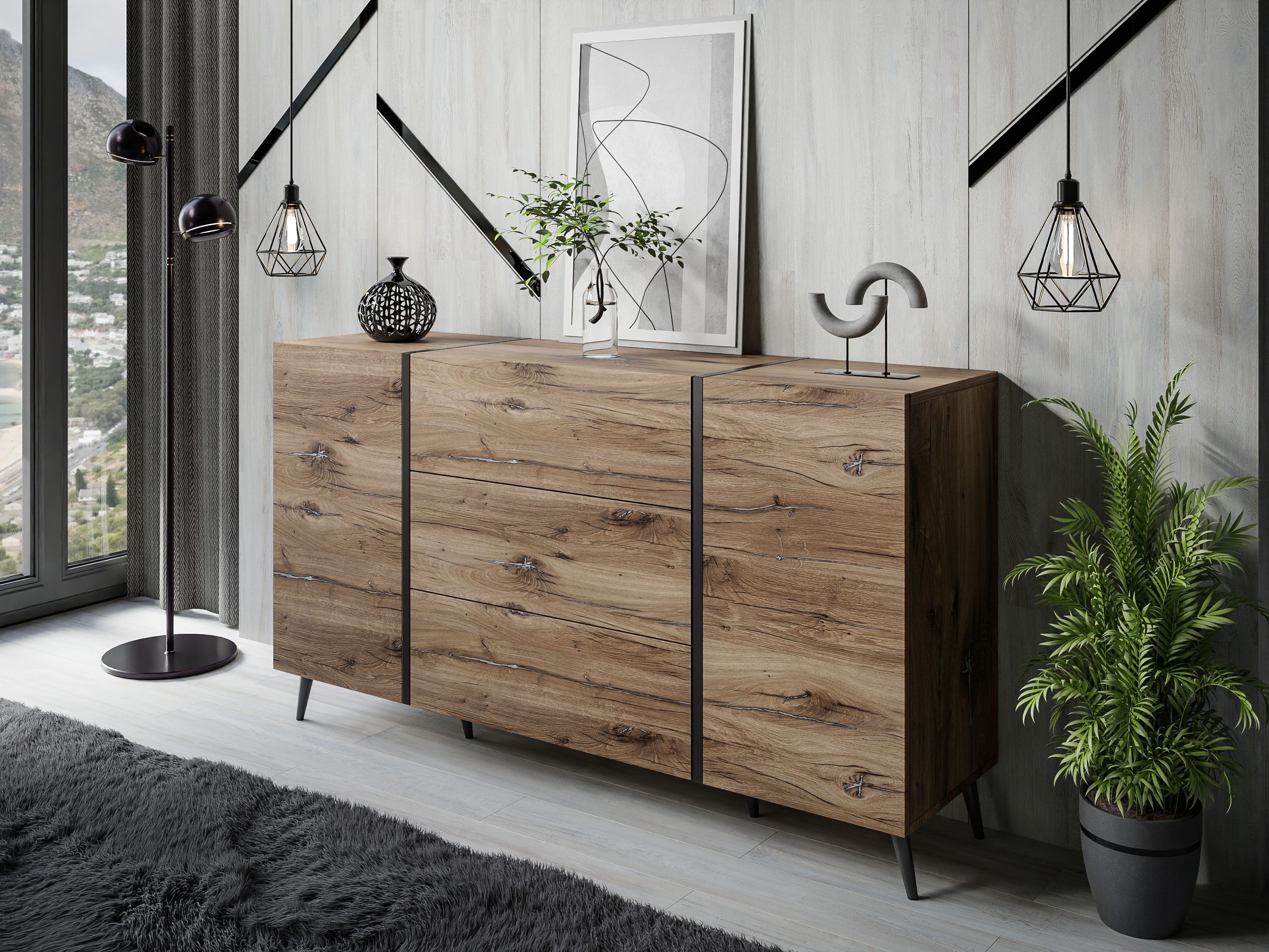 Lookway Kommode mit Schubladen ONYX LOFT auf Beinen Flagstaff Eiche