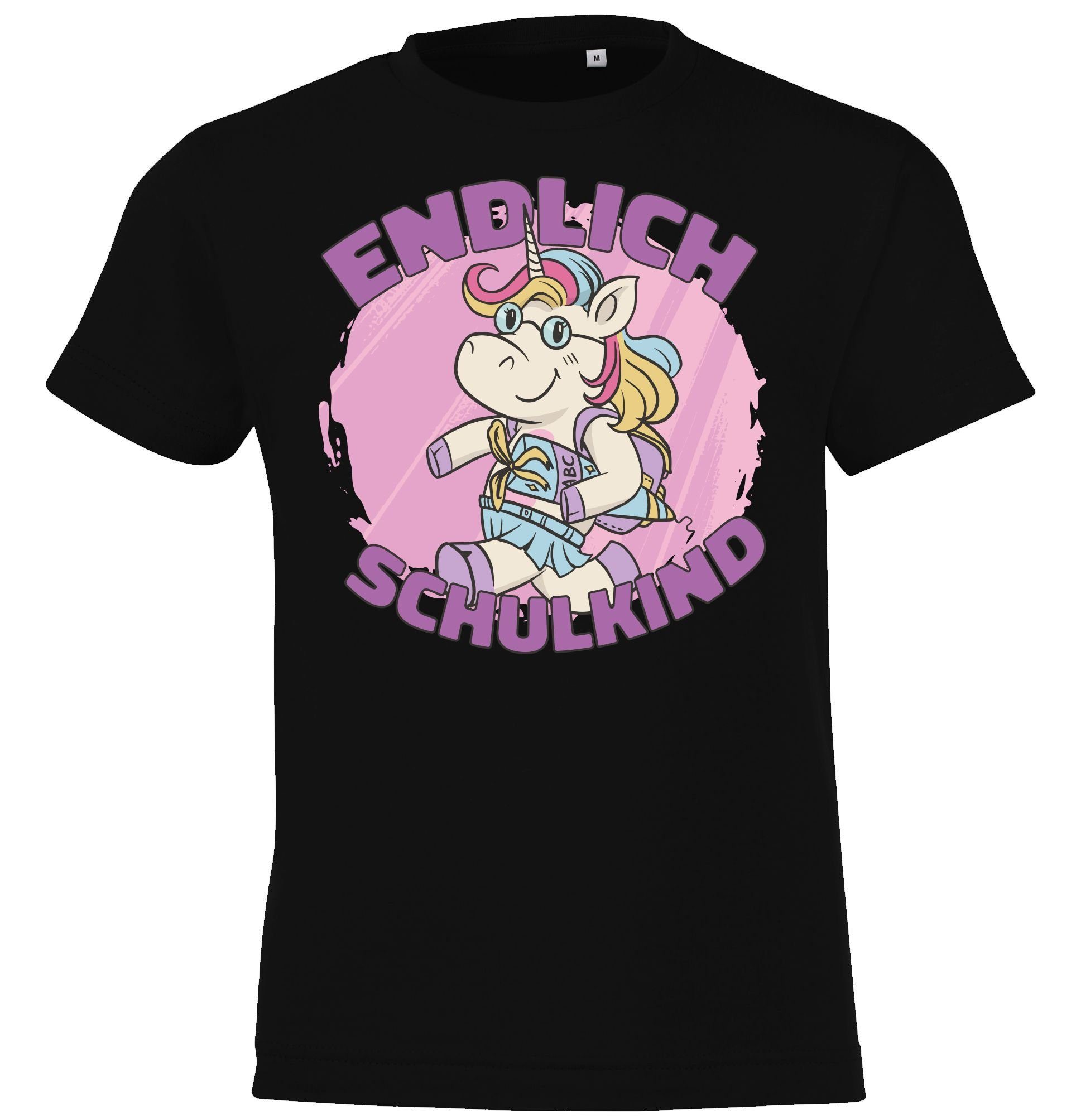 Youth Designz T-Shirt Endlich Schulkind Kinder Shirt mit süßem Einhorn Motiv Schwarz