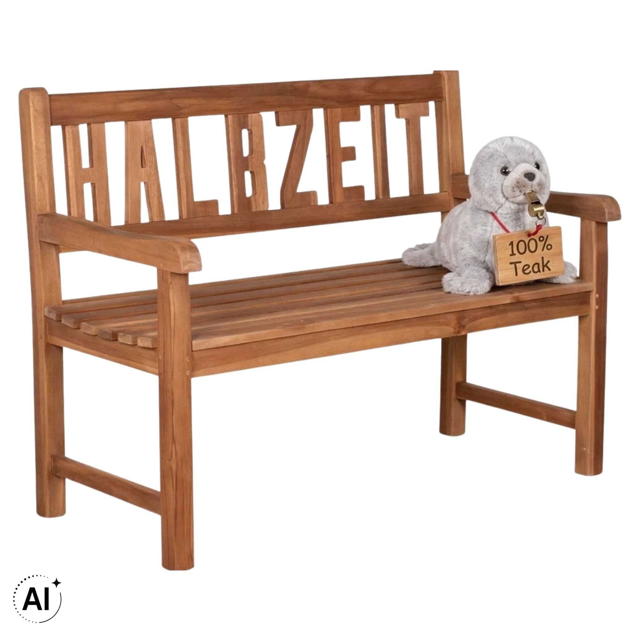 MR.DEKO Gartenbank Sitzbank Gartensitzbank wetterfest Halbzeit Teak 120 cm Outdoor Bank (2-Sitzer Bank, zerlegt geliefert, ideal für Terrasse, 1-St), Massive Sitzbank Garten und Balkon, 250 kg belastbar
