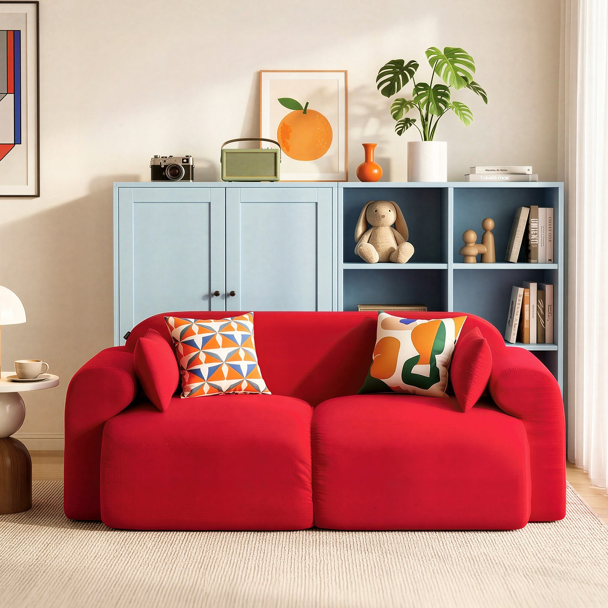 welax Loveseat Wolken-Zweisitzer-Sofa 186 cm aus weichem Cordstoff, mit Armlehnen und Kissen ideal für kleine Räume und Schlafzimmer