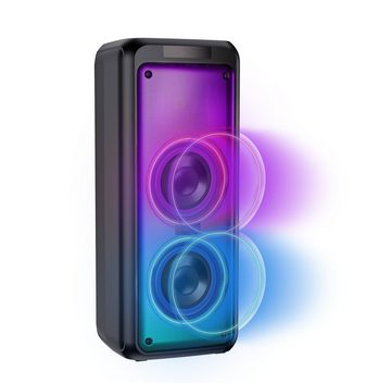 Leicke DJ Roxxx Partybox Aurora 6,5" x2 Lautsprecher und 1.5"-Lautsprecher Bluetooth-Lautsprecher (Bluetooth, 80 W, zwei Mikrofonanschlüsse, Disko-LED-Licht, SD/MM-Kartenslot bis 32GB, TWS stereo)