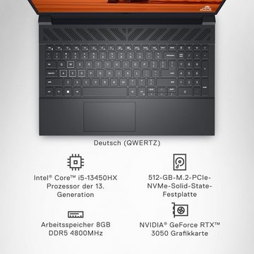 Dell eine flüssige Wiedergabe Gaming-Notebook (Intel 13450HX, Geforce RTX 3050, 512 GB SSD, 8GB RAM, Leistungsstarkes Prozessor,Lange Akkulaufzeit Mattes Display)