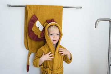 kikadu Badeponcho Kapuzen- Handtuch Löwe Mustard, kuschelig weich Bio-Baumwolle