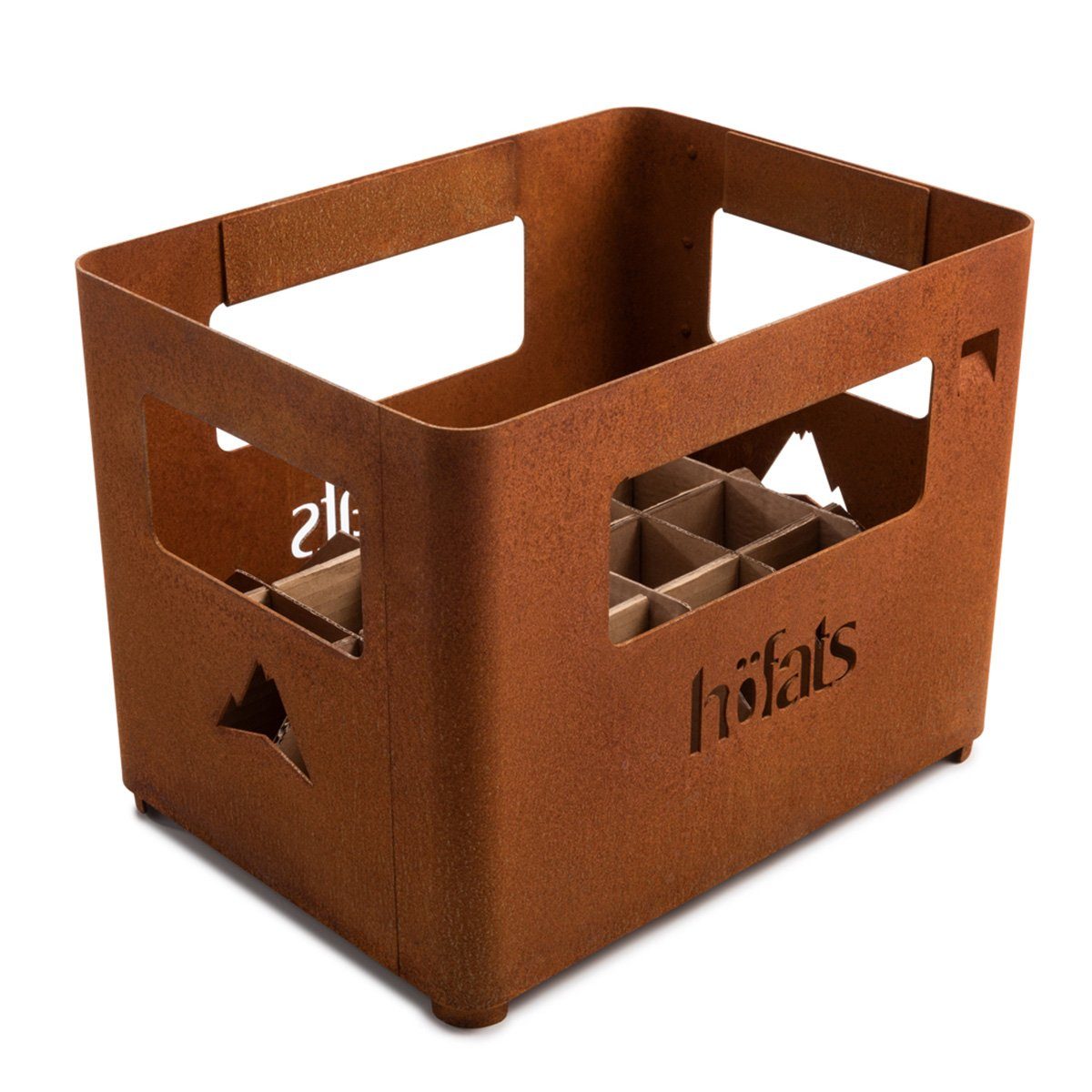 höfats Feuerkorb BEER BOX, (für Garten und Terrasse, Getränkekiste, Feuerkorb, Grill, Flaschenöffner und Hocker in einem), inkl. Karton-Inlay für 0,33 l Flaschen