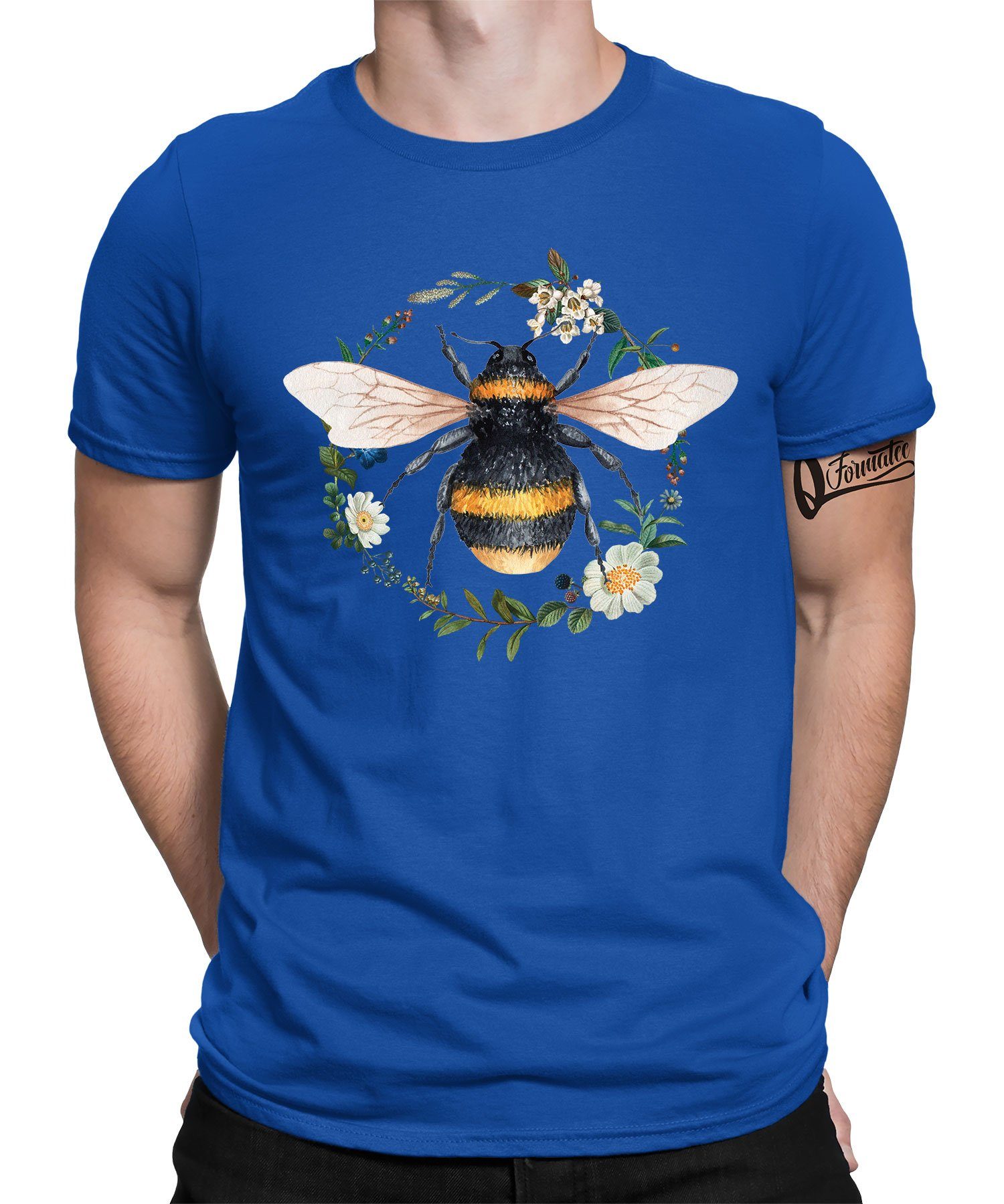 (1-tlg) Formatee Honig Blau Biene Herren Imker Kurzarmshirt Quattro Blumen T-Shirt
