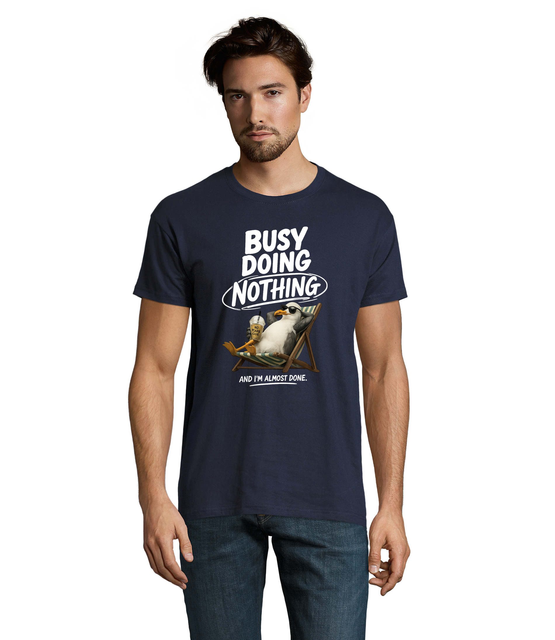 T-Shirt BusyDoingNothing Herren T-Shirt Pinguin Print Patch Freizeit