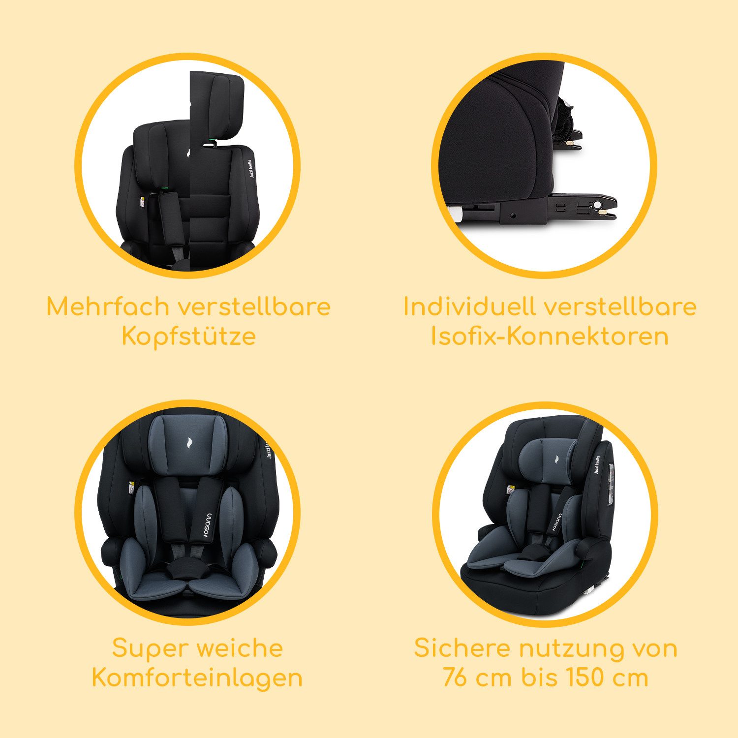Osann Autokindersitz Jazzi Isofix, ab: 15 Monate, bis: 12 Jahre, ab: 76 cm, bis: 150 cm, sicher & bequem für Kinder von 76 bis 150 cm, Kindersitz mit Isofix