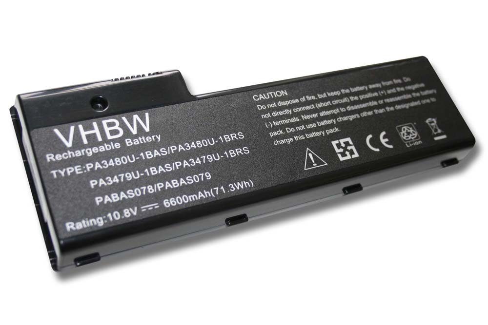 vhbw Ersatz für Toshiba PA3480U-1BRS, PABAS078, PA3479U-1BRS für Laptop-Akku Li-Ion 6600 mAh (10,8 V)