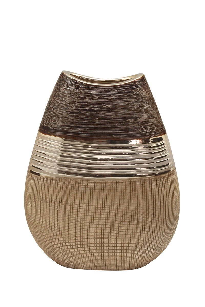 GILDE Dekovase Keramik flache Vase "Bradora" VE 2 (BxHxL) 20,5 cm x 25,5 cm x 10, Vase Tischvase Dekovase dekorative Vase Dekoartikel