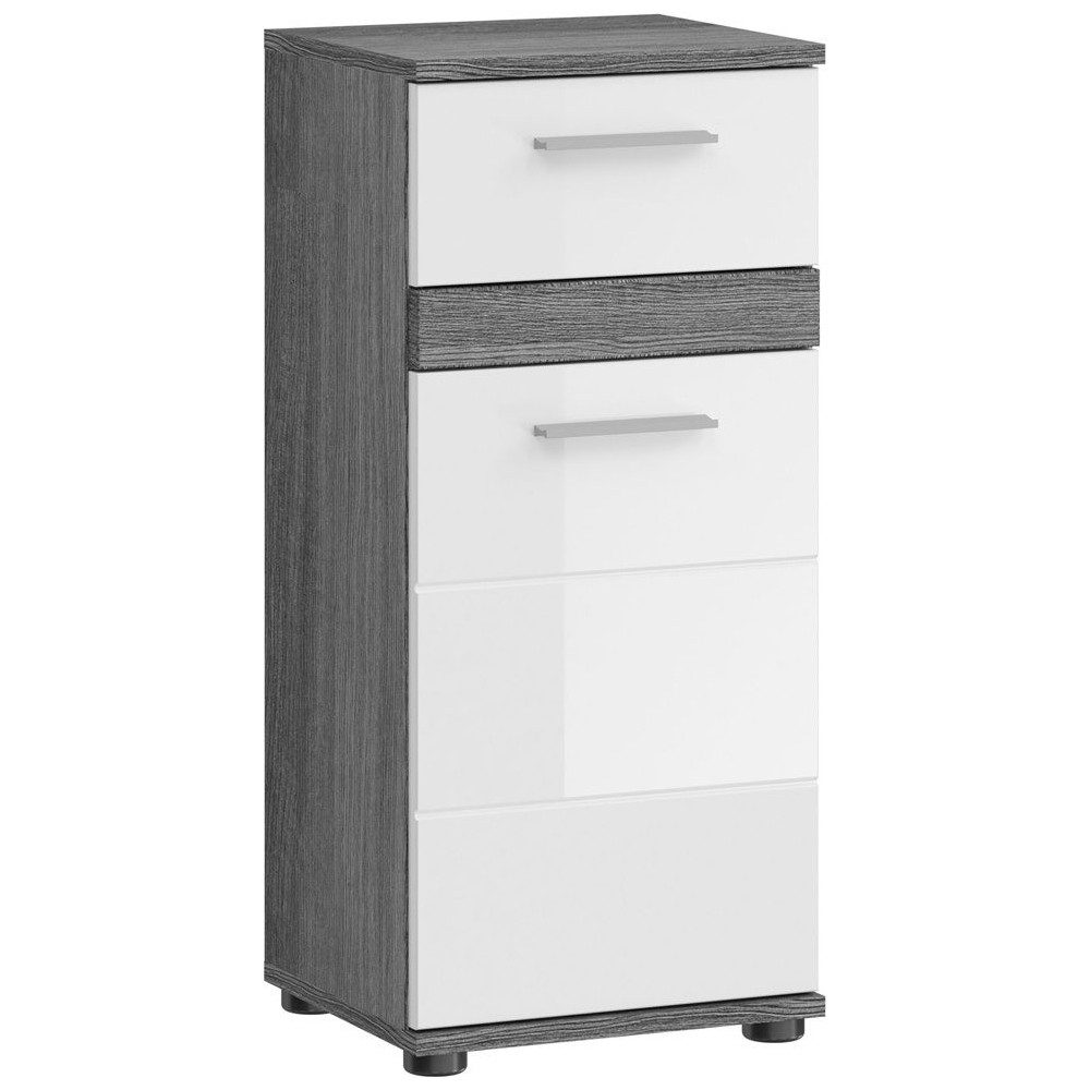Lomadox Badkommode BREST-158, Badschrank mit 1 Tür und 1 Schublade, grau mit weiß