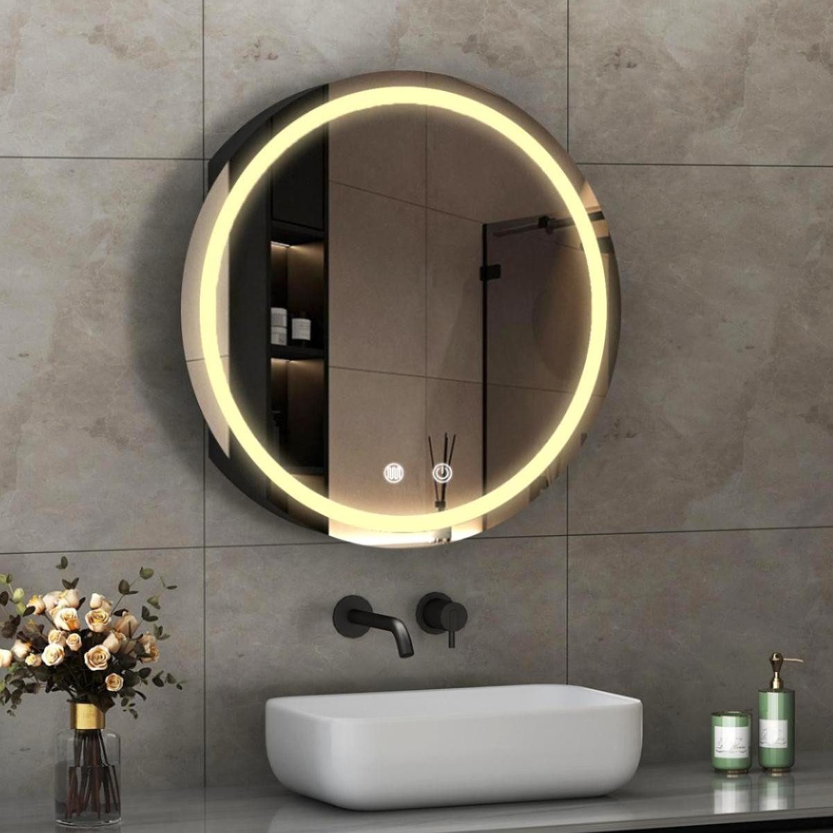 WDWRITTI Badezimmerspiegelschrank Rund 60 mit Beleuchtung Spiegelschrank Ba günstig online kaufen
