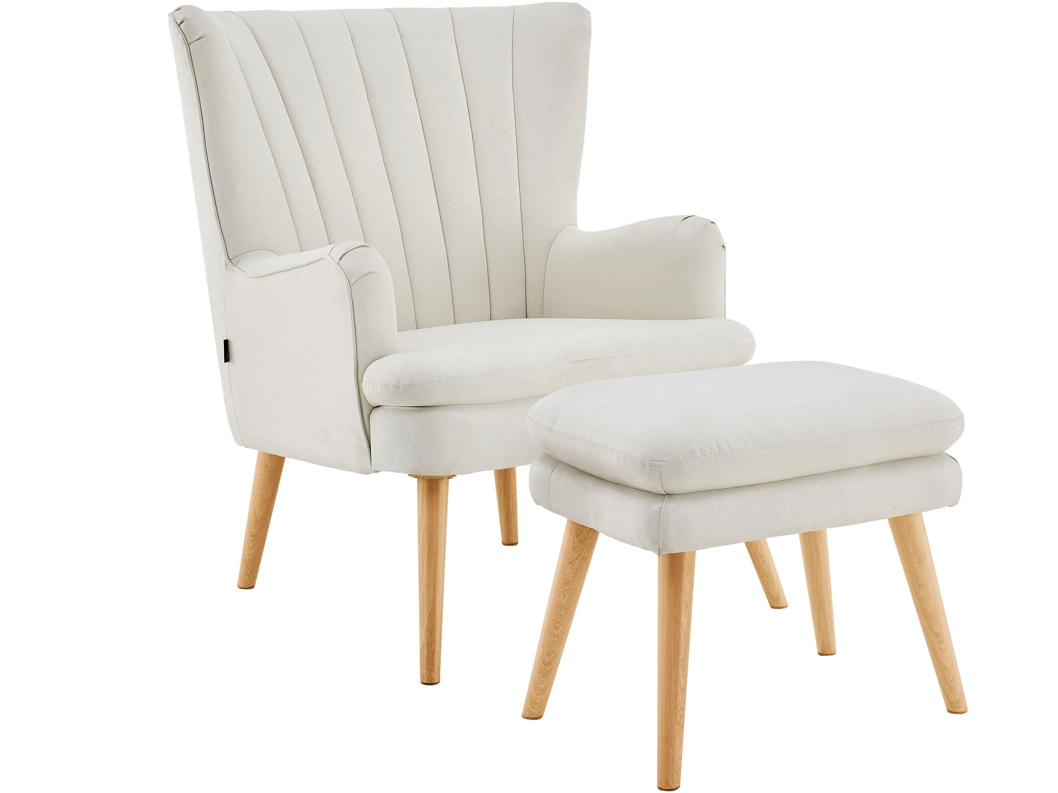 loft24 Sessel Zandy, mit Hocker im modernen, Skandinavischen Design,  Sitzhöhe 49 cm, Fernsehsessel, Relaxsessel, Polstersessel