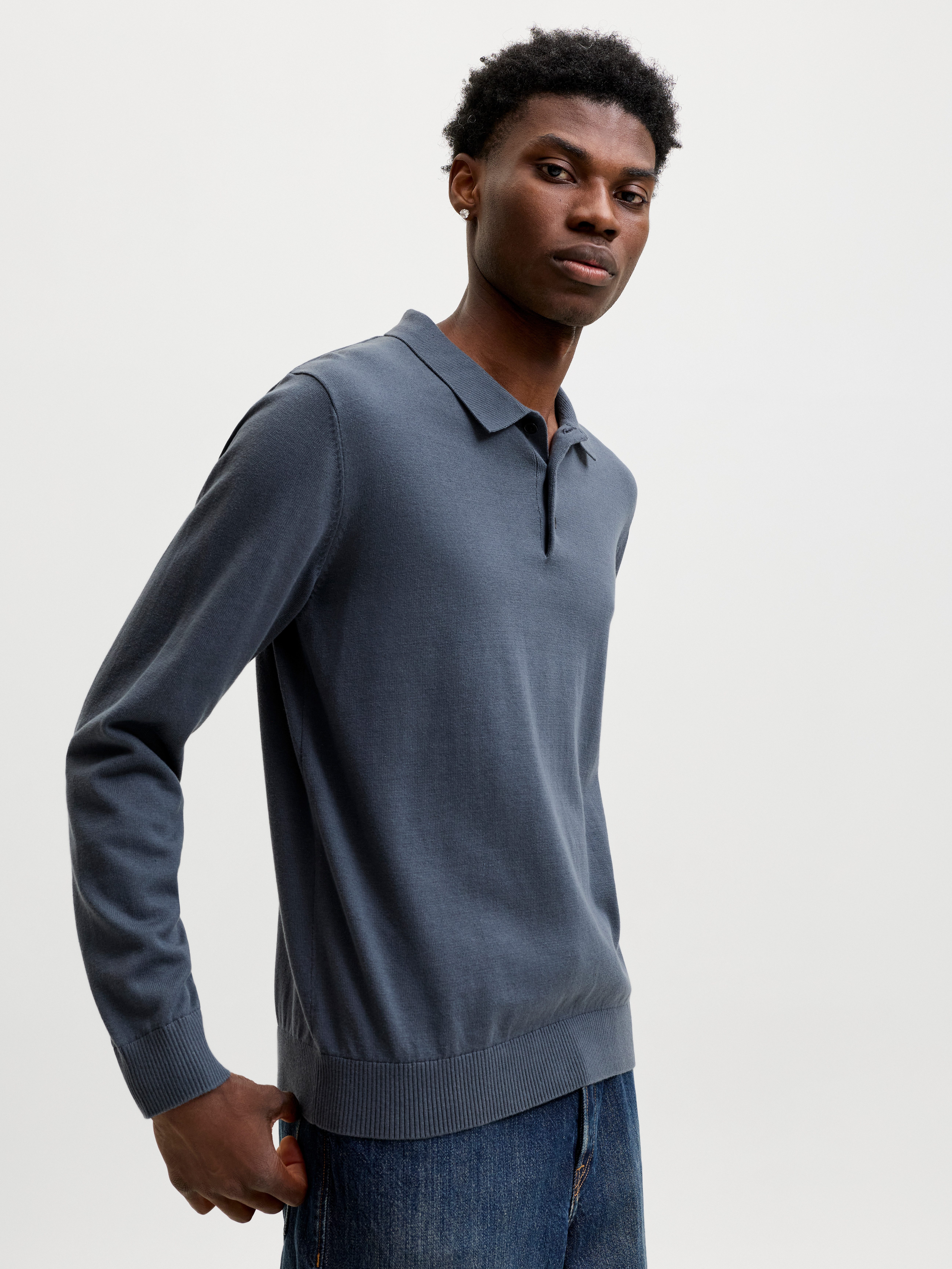 Jack & Jones Polokragenpullover JJEBASIC KNIT LS POLO SN Baumwolle, normal geschnitten – Bild 2 von 5