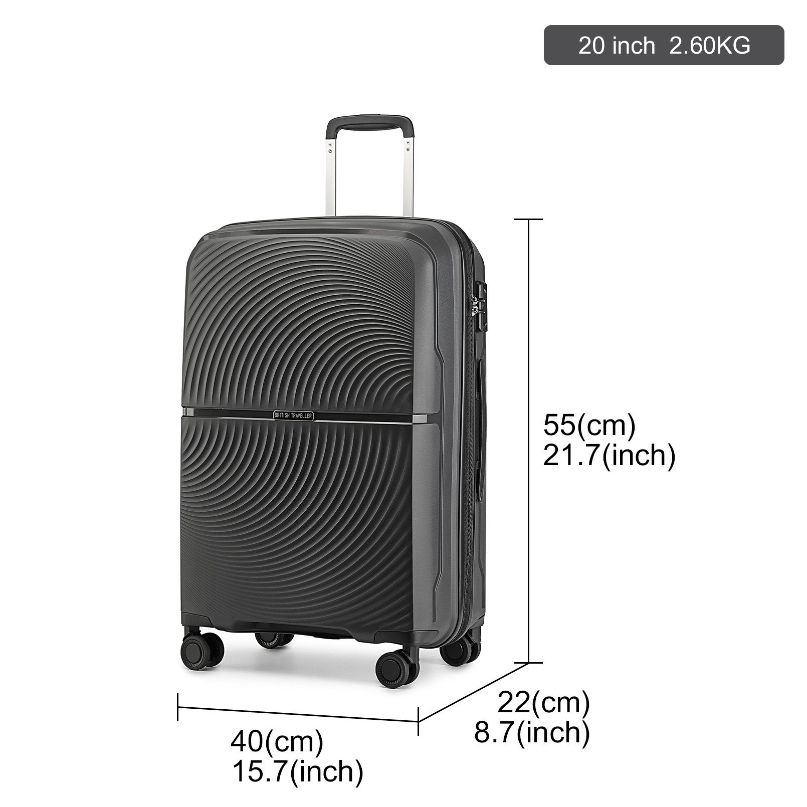 British Traveller Koffer Hartschale Koffer Trolley PP Handgepäck Reisekoffer mit 4 Spinnerräder – Bild 2 von 5