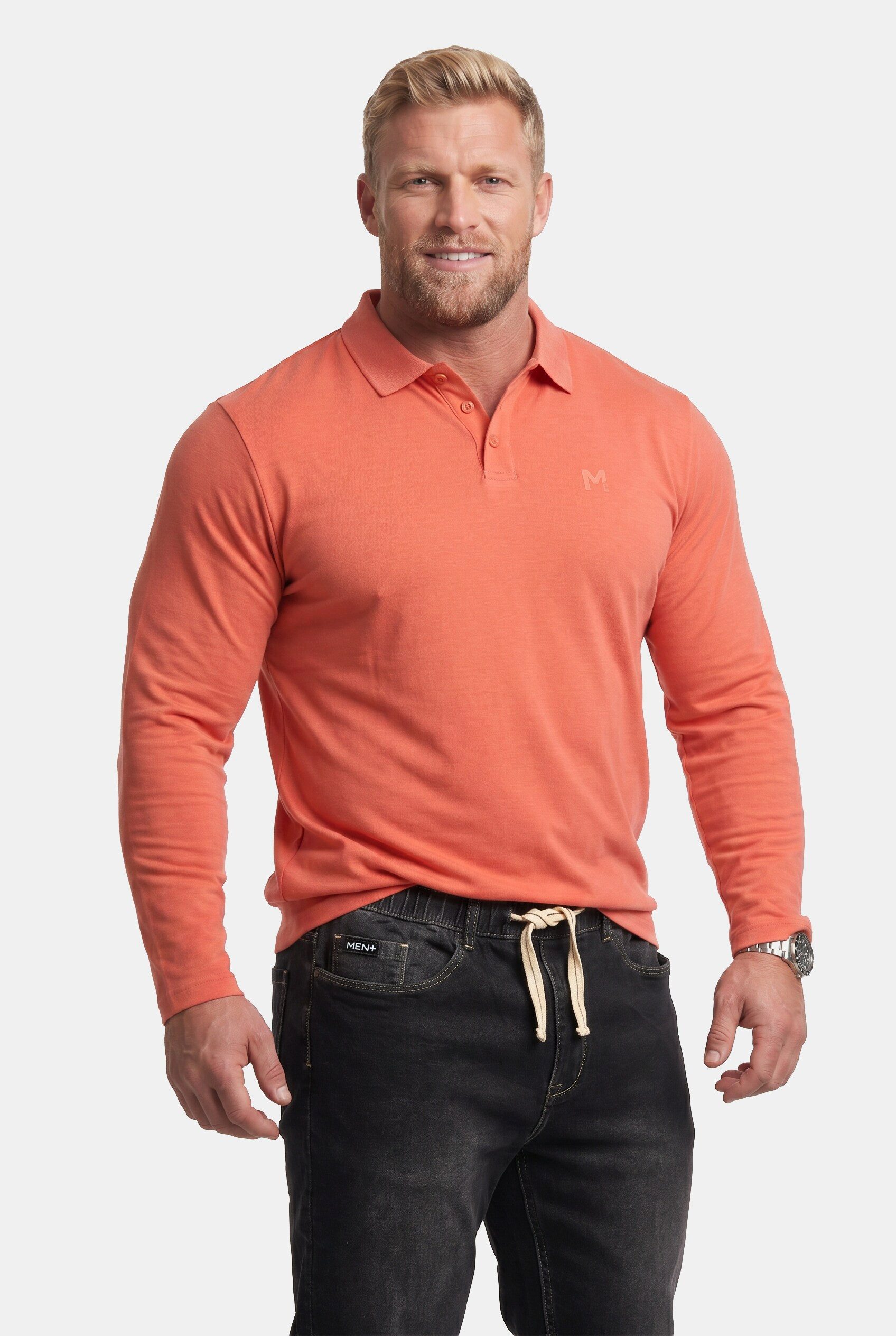 Men Plus Poloshirt Poloshirt Bauchfit Basic Piqué Langarm