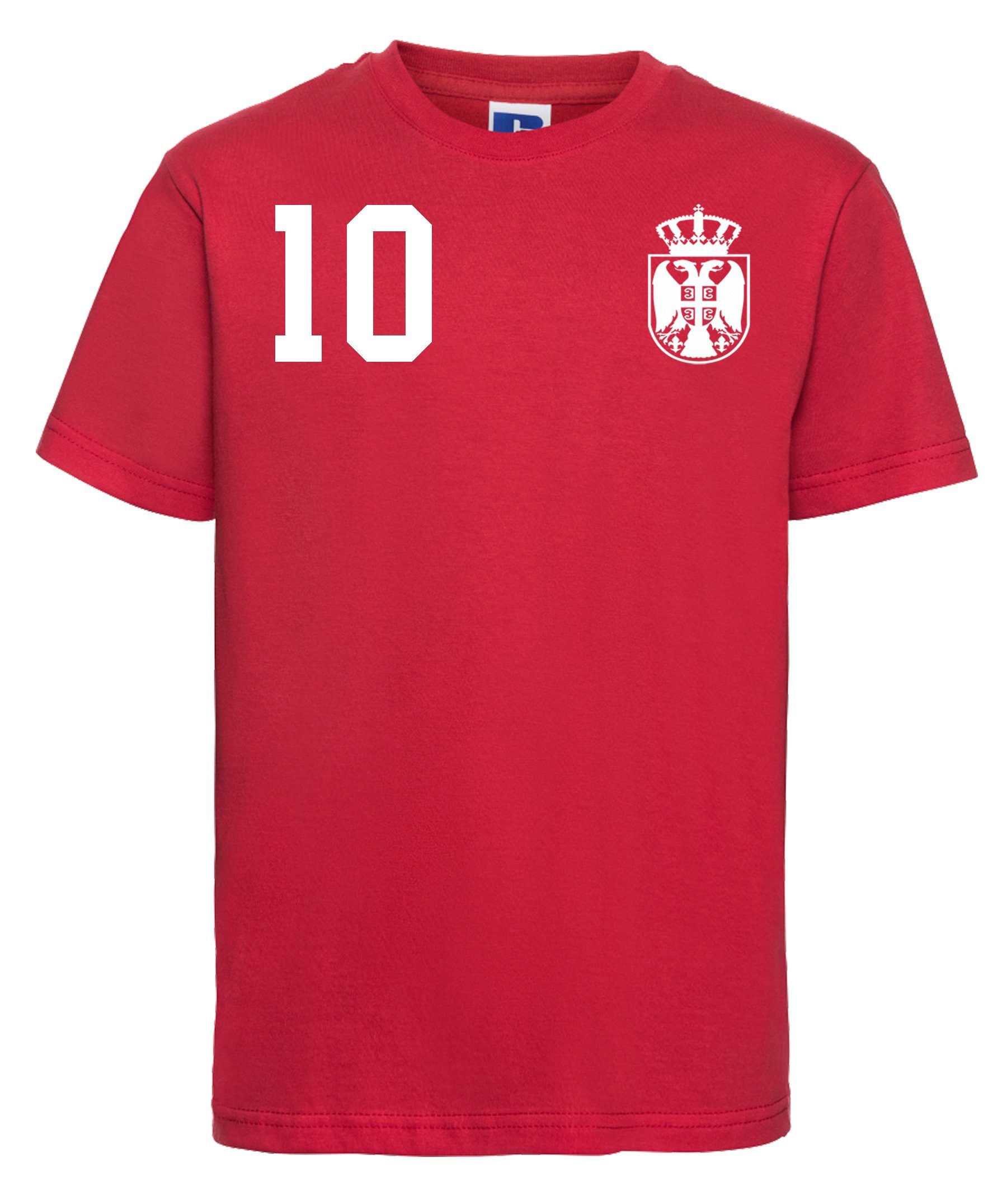 im Kinder T-Shirt Look trendigem Serbien Rot Fußball mit Trikot Youth Motiv T-Shirt Designz