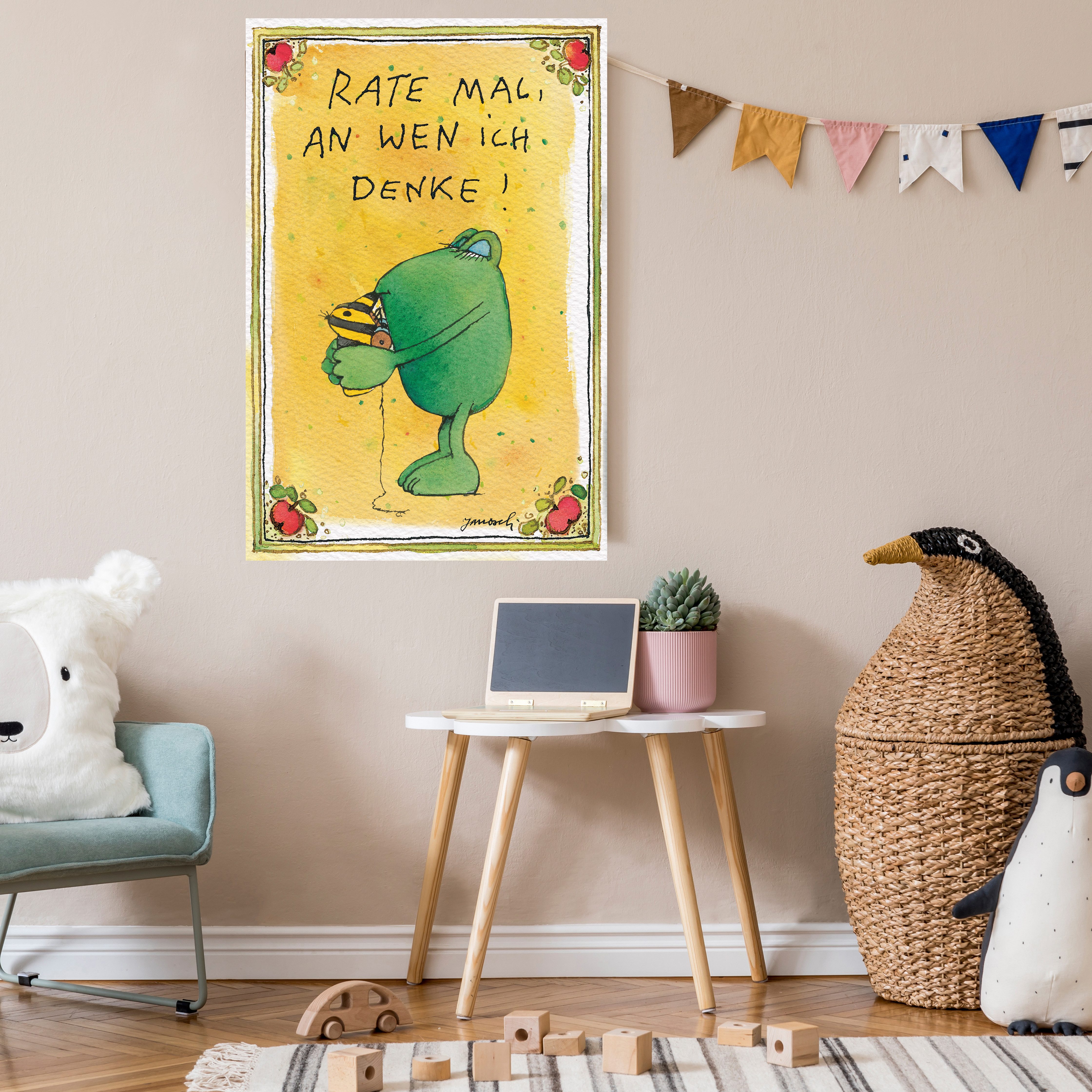 LuckyLinde Leinwandbild Der Froch und die Tigerente - Rate mal…, Ente, Figuren, Filmfiguren, Frosch, Motivationsbilder, Schriftzug, Tiere, Tiger (1 St), Exklusive JANOSCH Kindermotive