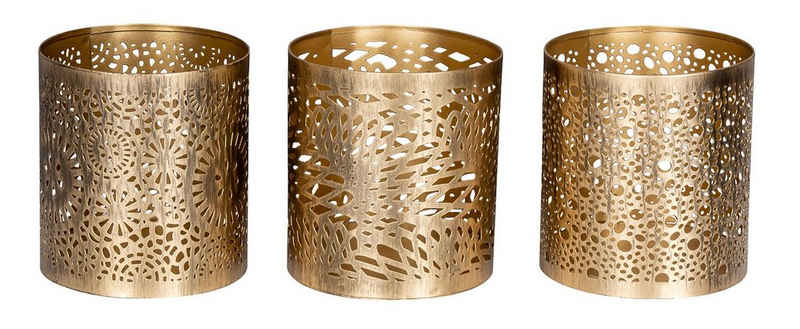 Levandeo® Teelichthalter, 3er Set Windlicht H11cm Gold Metall Teelichthalter Kerze Deko