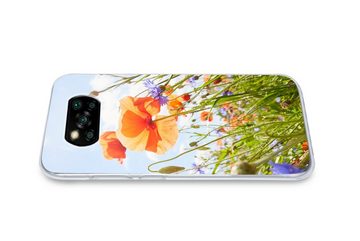 MuchoWow Handyhülle Blumen - Mohn - Frühling - Natur - Rot - Blau, Phone Case, Handyhülle Poco X3 Pro, Silikon, Schutzhülle